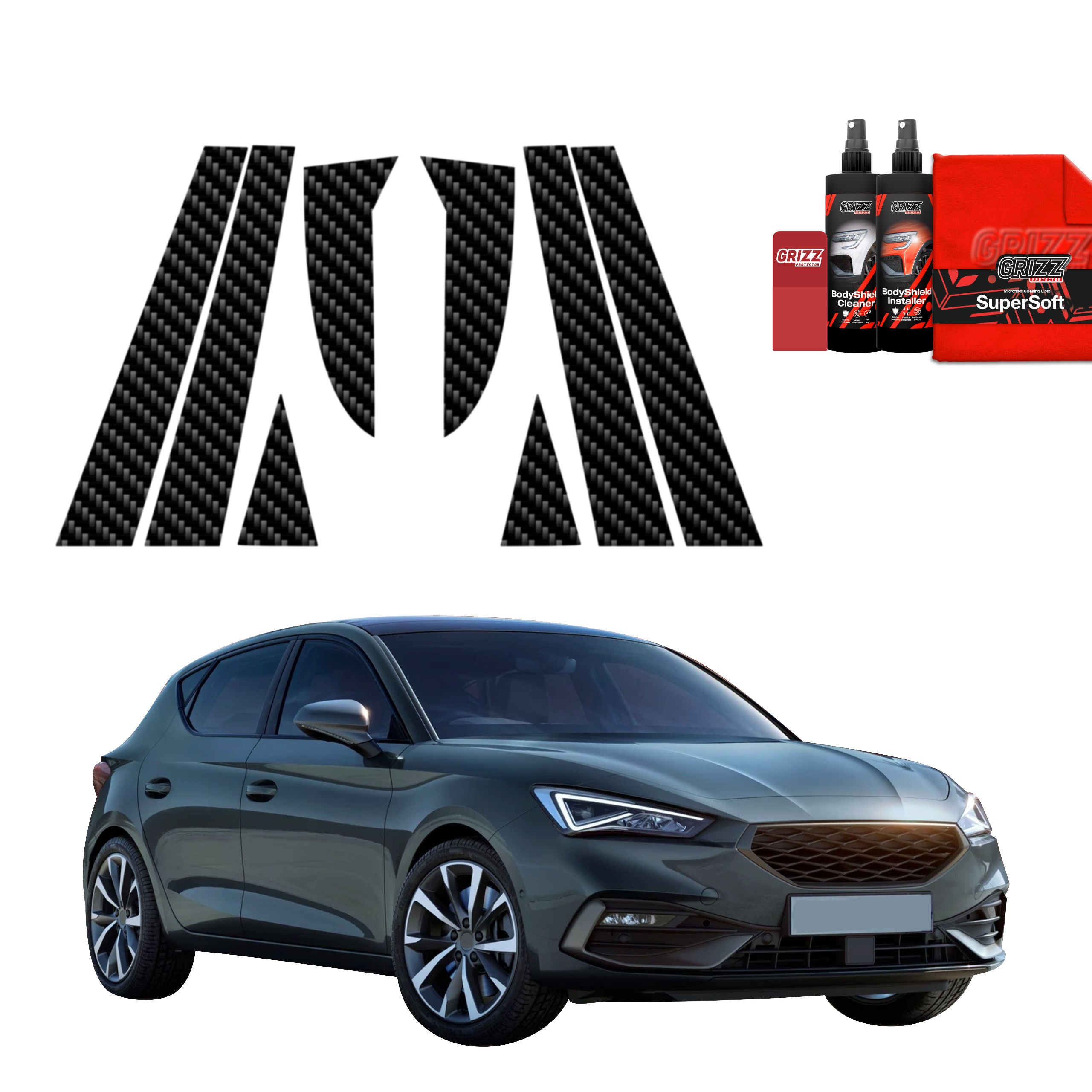 8in1 Kohlenstoff Schutzfolie Grizz Protector für B-C-Säule - Seat Leon (2024-2026)