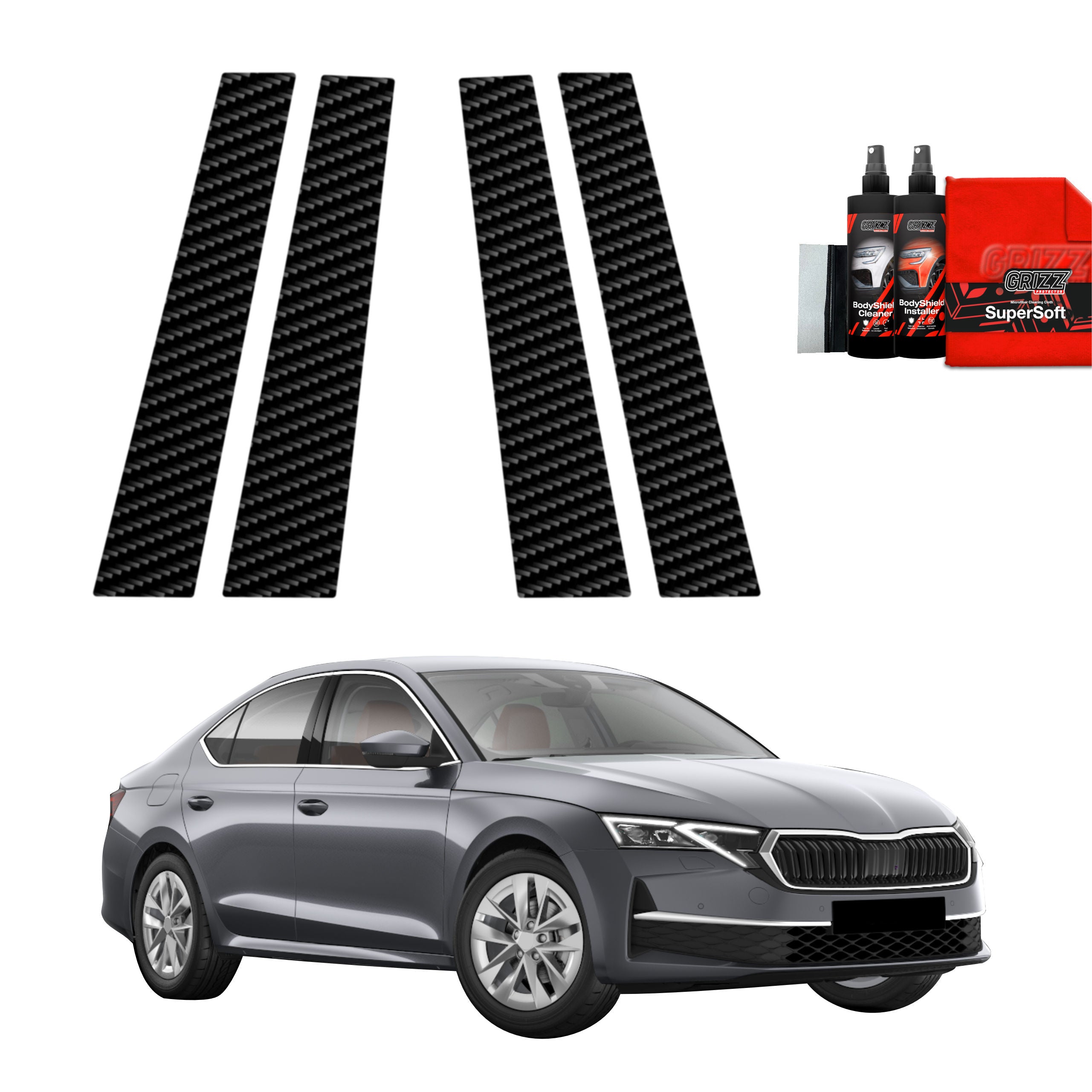 4in1 Kohlenstoff Schutzfolie Grizz Protector für B-Säule - Skoda Octavia 4 Hatchback Facelifting (2024-2026)