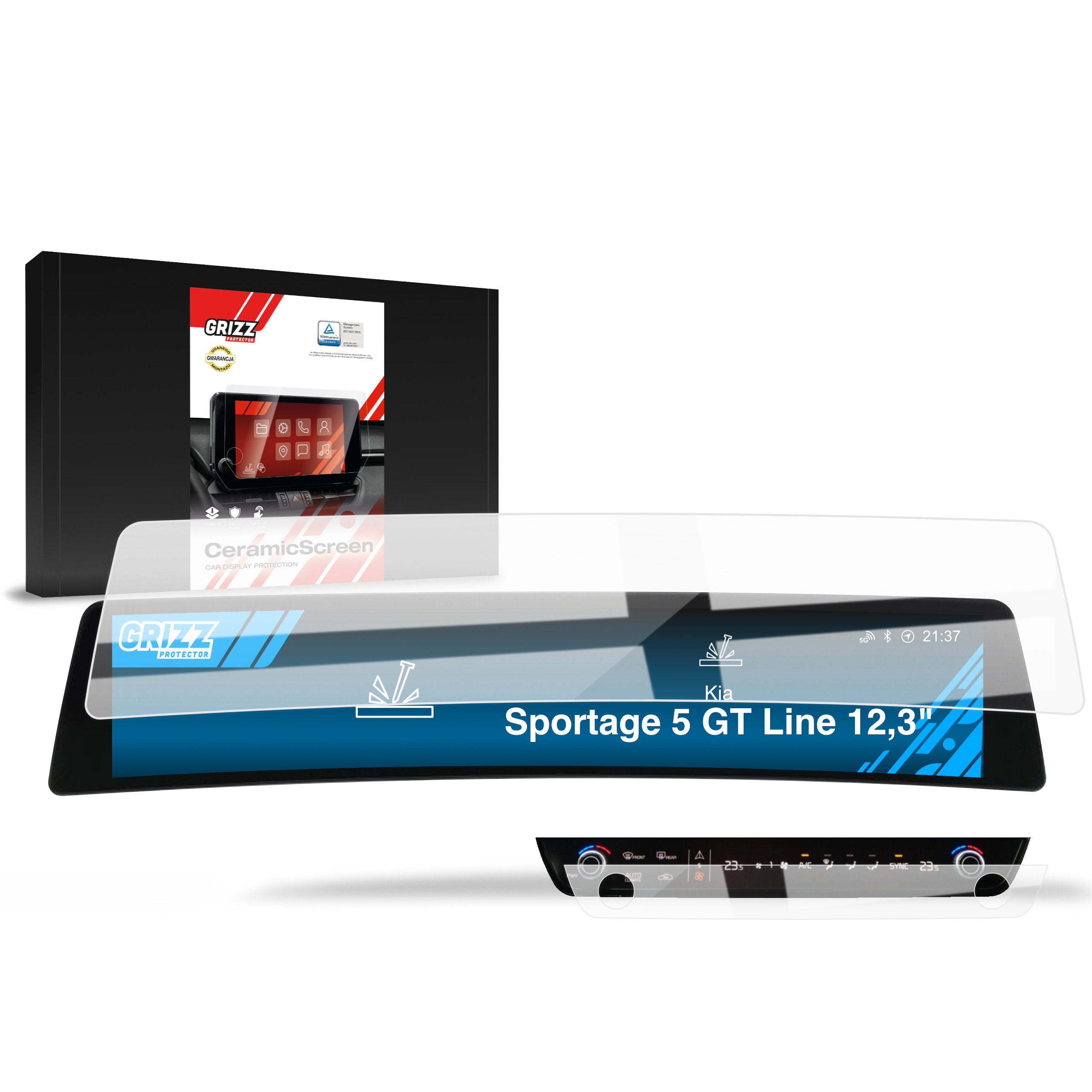 Keramische Autodisplayfolie 2in1 für Kia Sportage 5 GT Line 12,3" (2021-2024), Grizz Protector