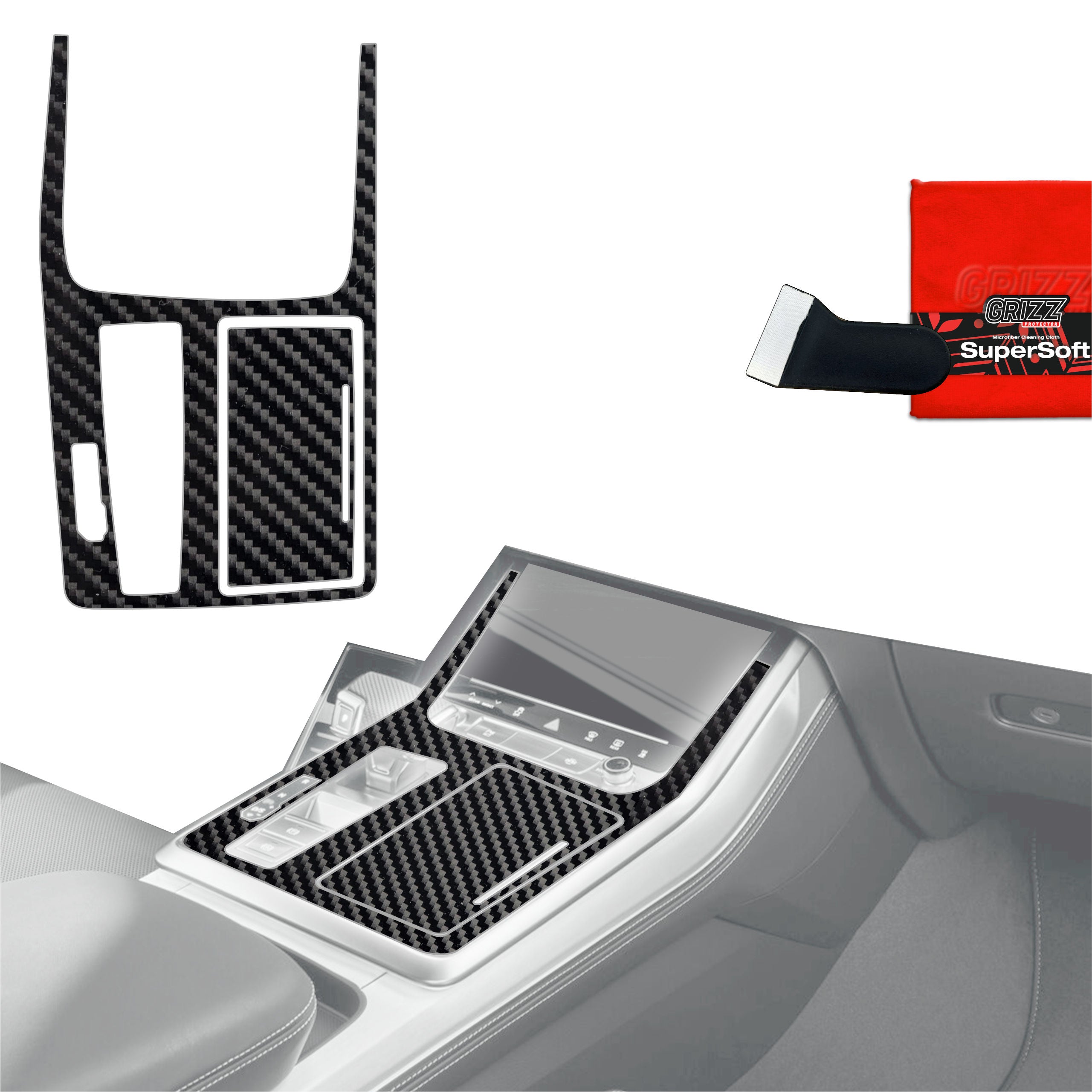 2in1 Schutzfolien Grizz Protector für Mittelkonsole - Audi Q7 (2019-2024) Carbon Optik Glanz