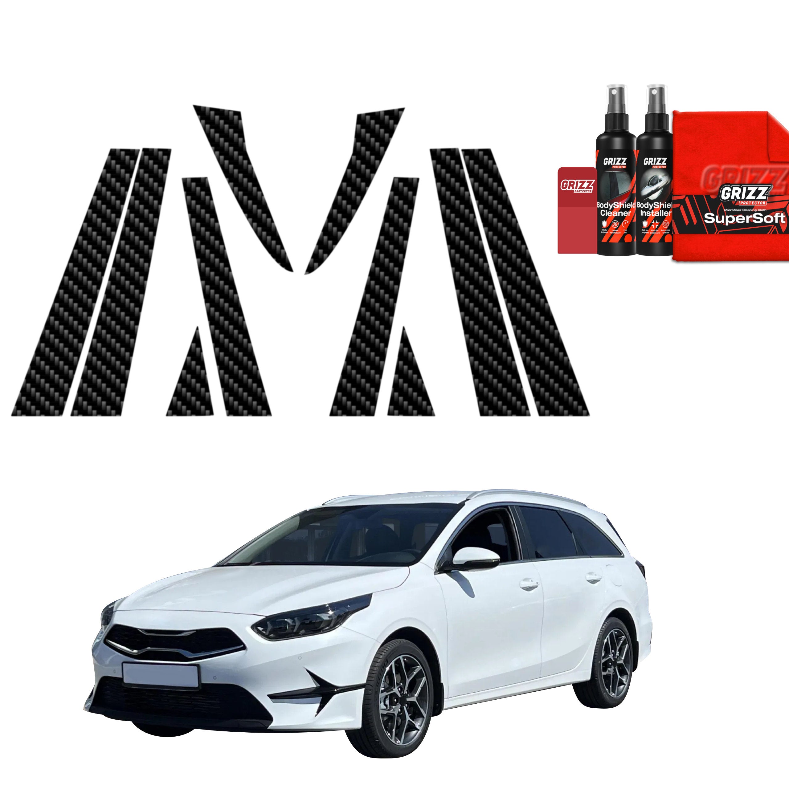10in1 Kohlenstoff Schutzfolie Grizz Protector für B-C-Säule - Kia Ceed Hatchback (2021-2025)