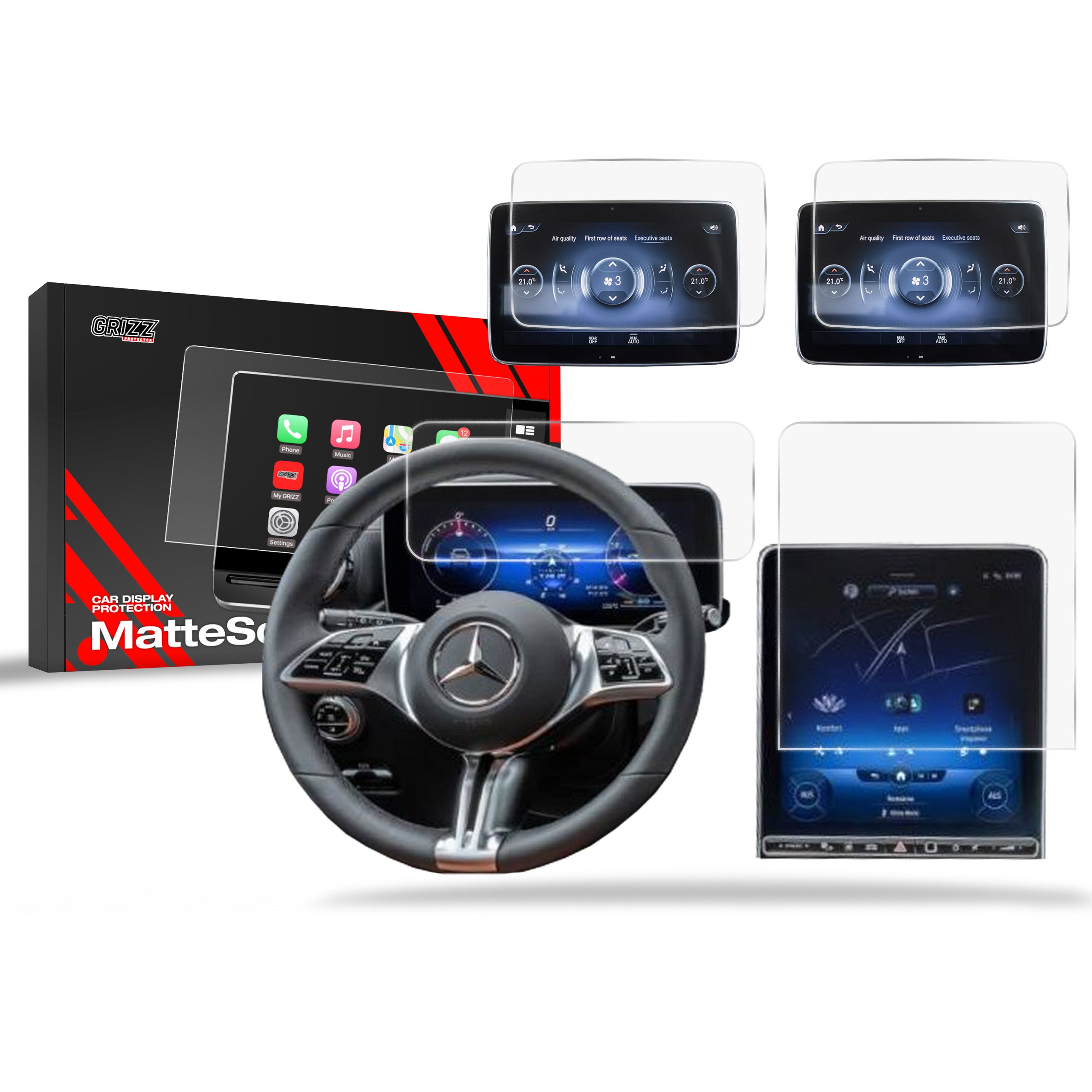 Matte Autodisplayfolie 4in1 für Mercedes S Klasse W223 (2020-2026), Grizz Protector