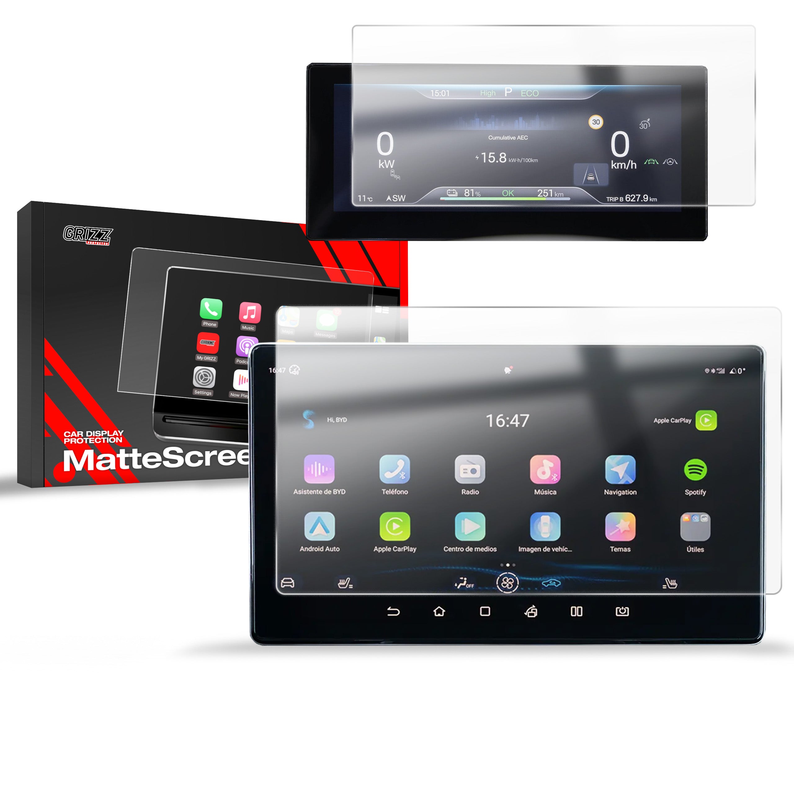 Matte Autodisplayfolie 2in1 für BYD ATTO 2 12,8" (2025-2026), Grizz Protector