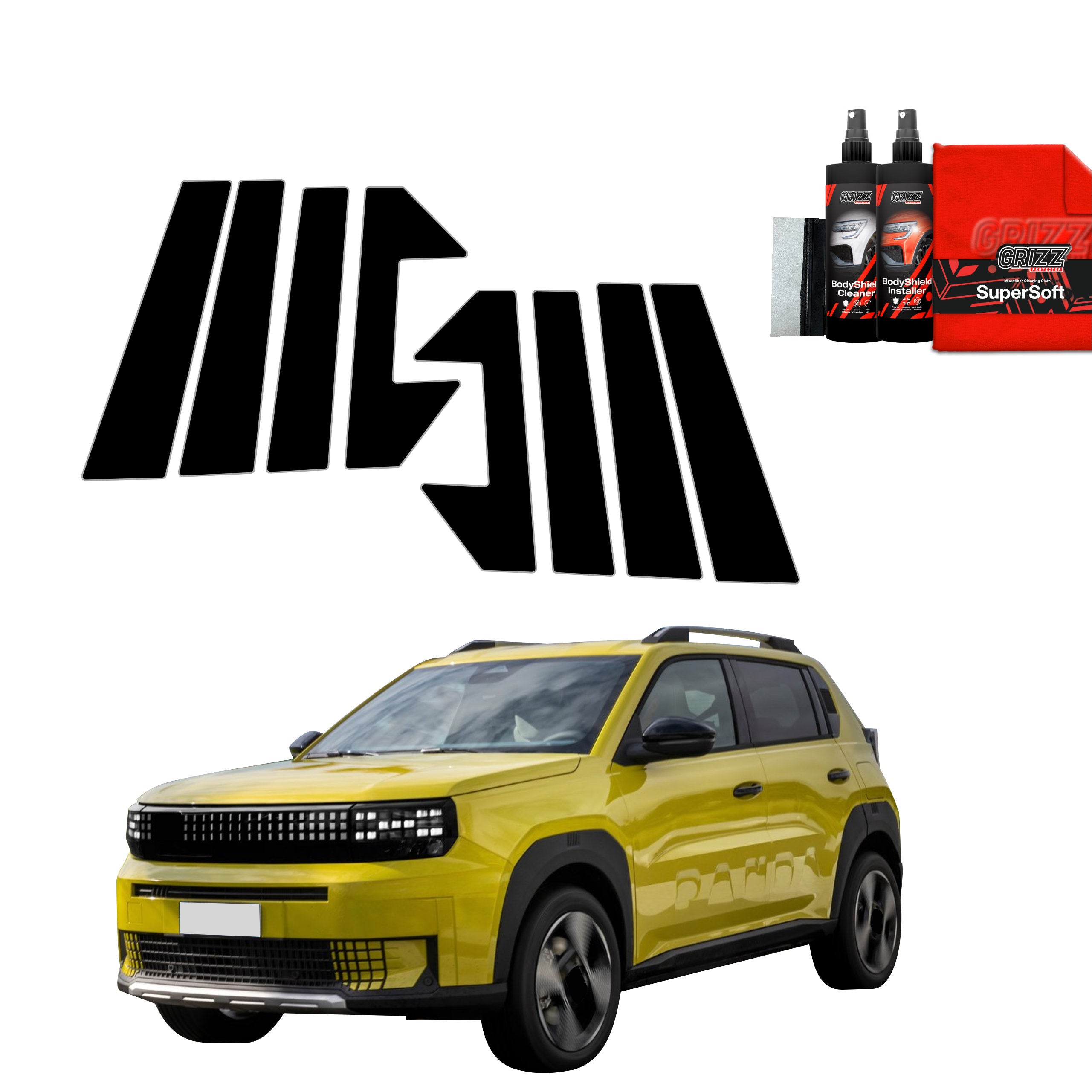8in1 Schwarze Grizz Protector schutzfolie für B-C-Säule - Fiat Grande Panda (2025-2026)