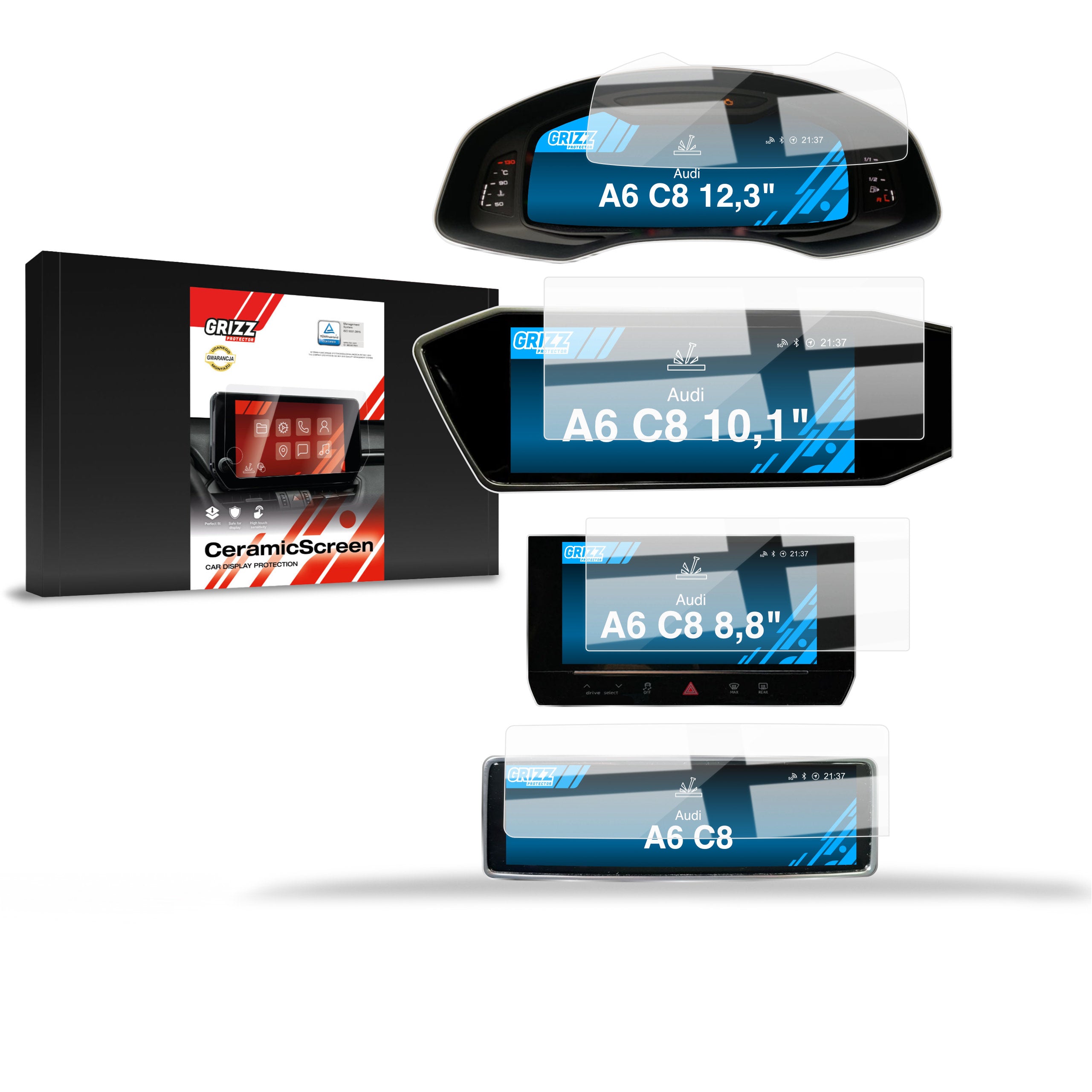 Keramische Autodisplayfolie 4in1 für Audi A6 C8 (2018-2024), Grizz Protector