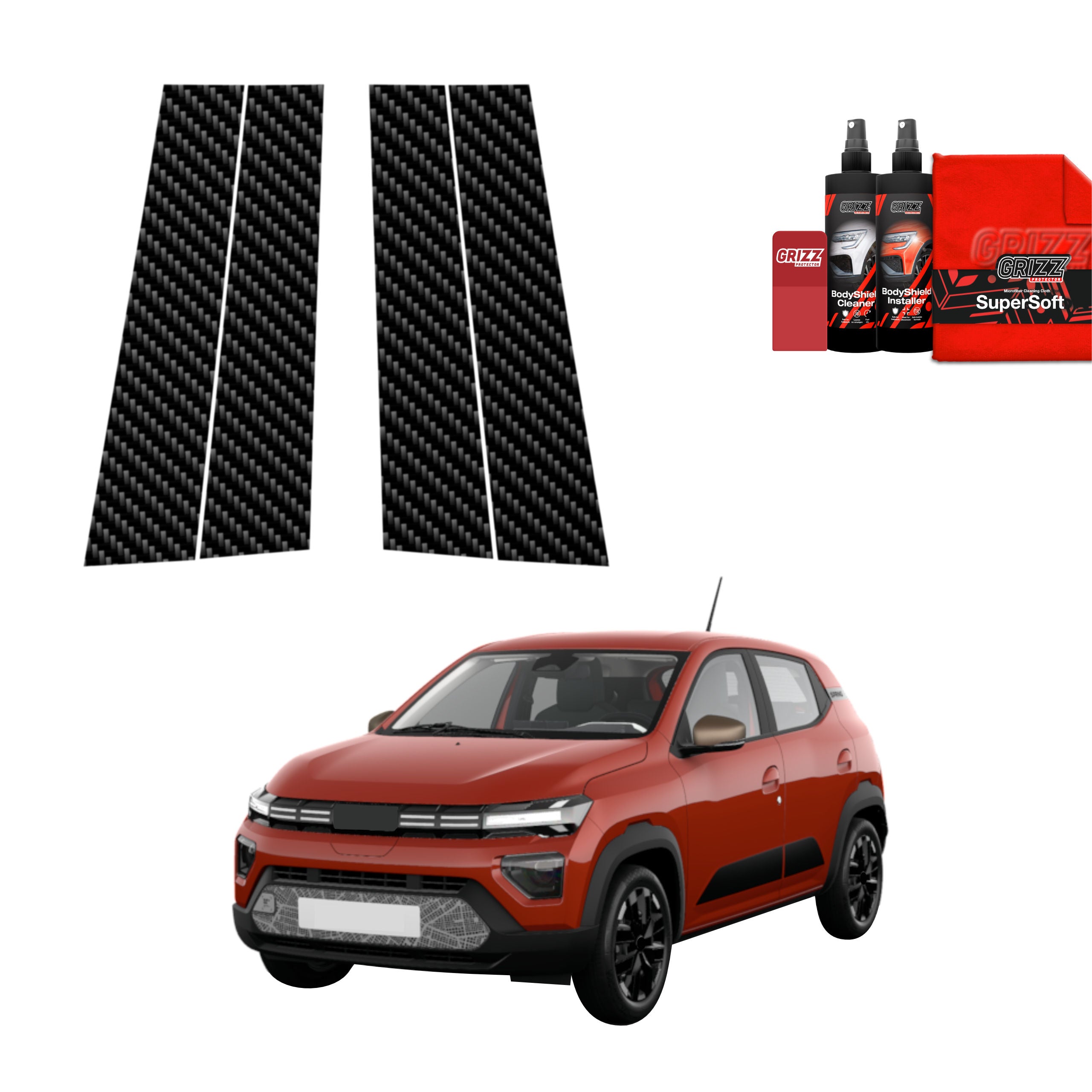 4in1 Kohlenstoff Schutzfolie Grizz Protector für B-Säule - Dacia Spring (2024-2026)