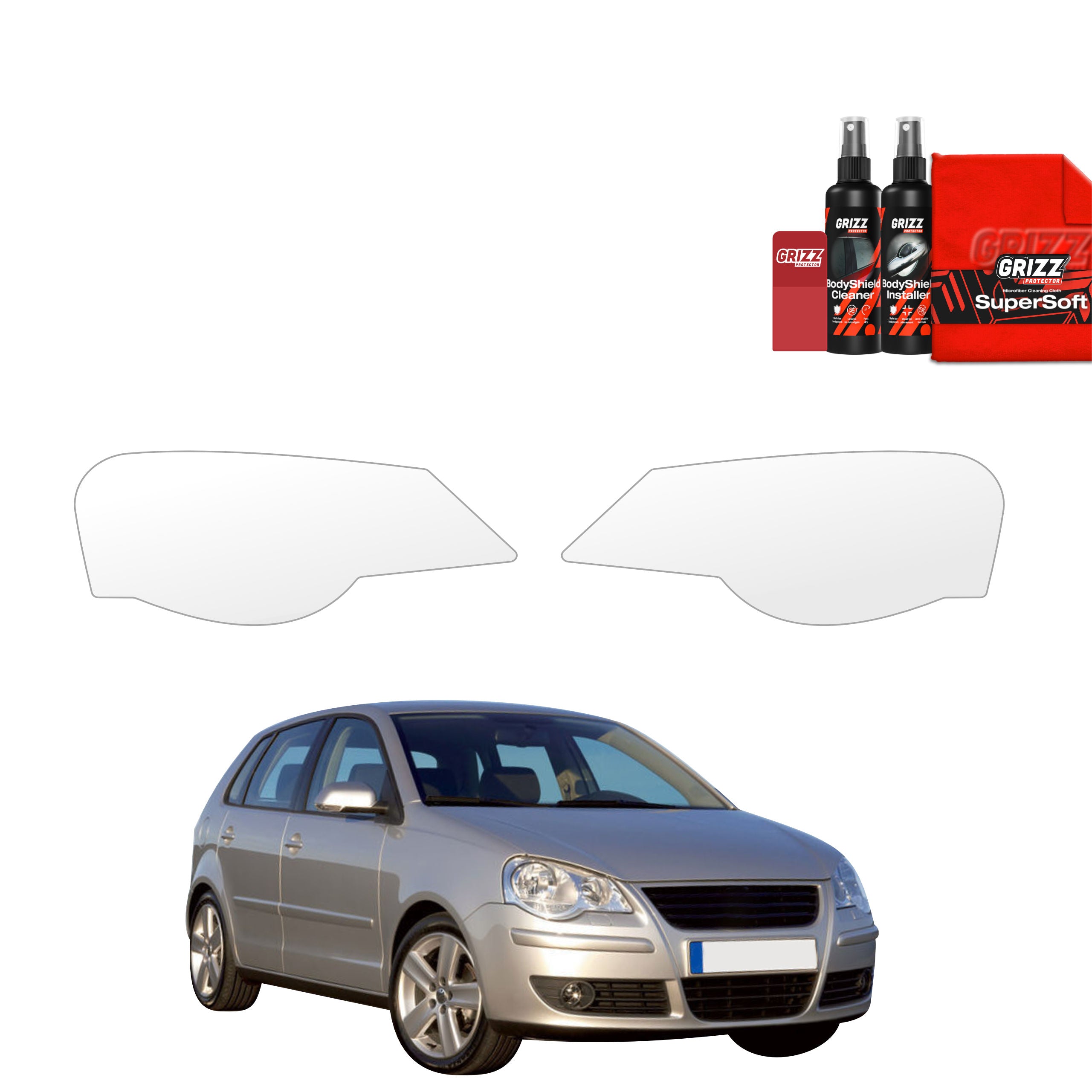 2in1 Schutzfolie Grizz Protector für Scheinwerfer - Volkswagen Polo Hatchback 5D (2001-2009)
