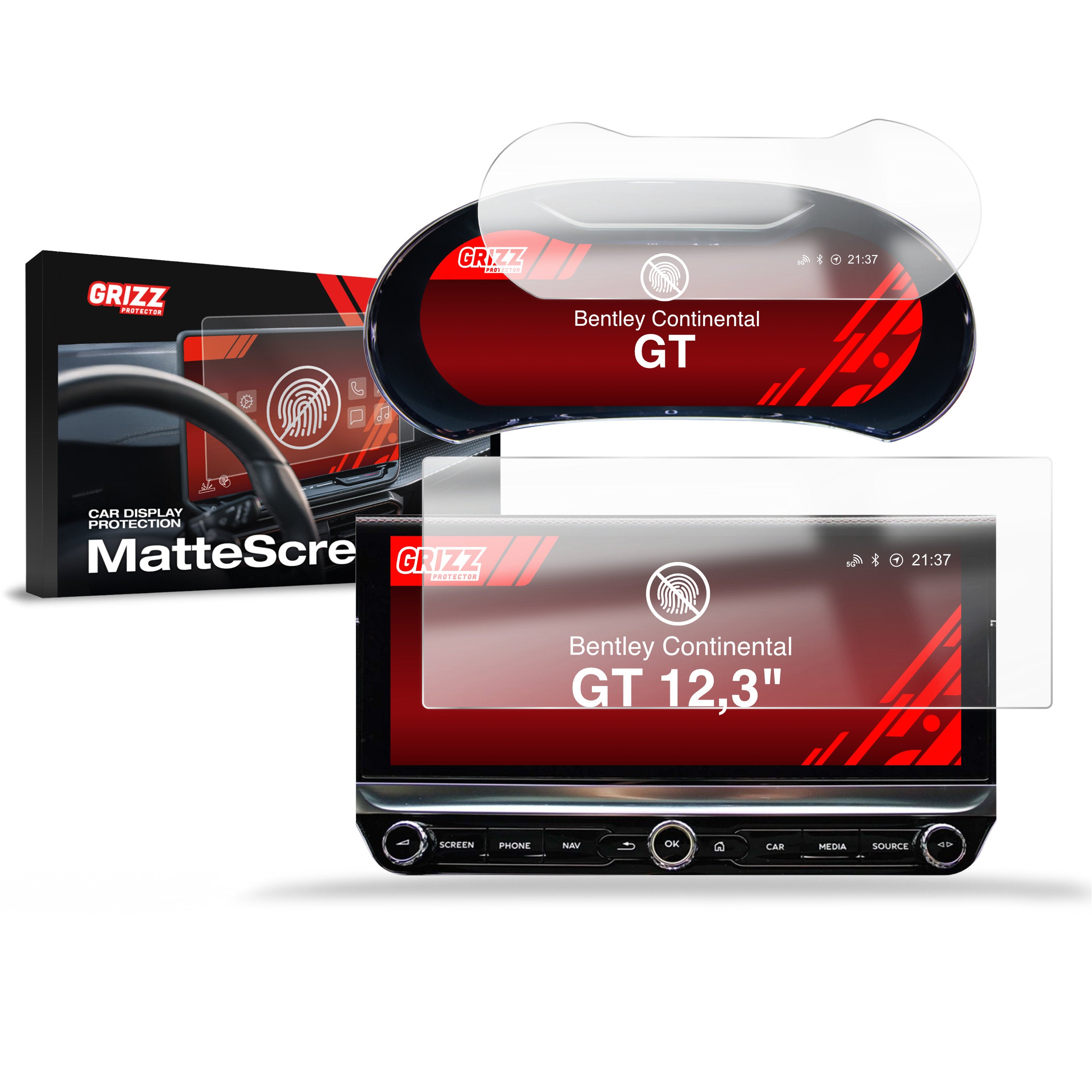 Matte Autodisplayfolie 2in1 für Bentley Continental GT (2018-2024), Grizz Protector