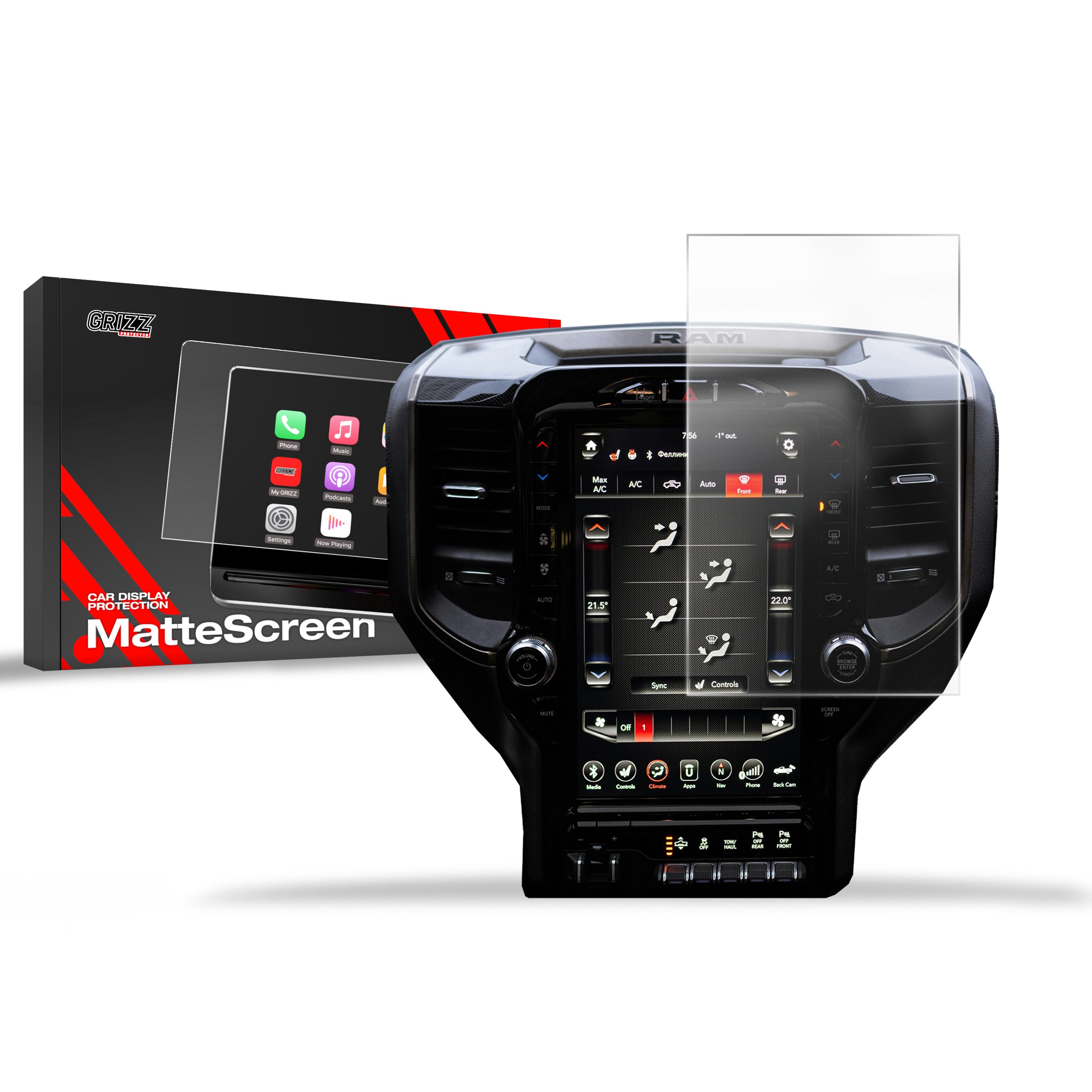 Matte Autodisplayfolie für Dodge Ram TRX 12,3" (2019-2026), Grizz Protector