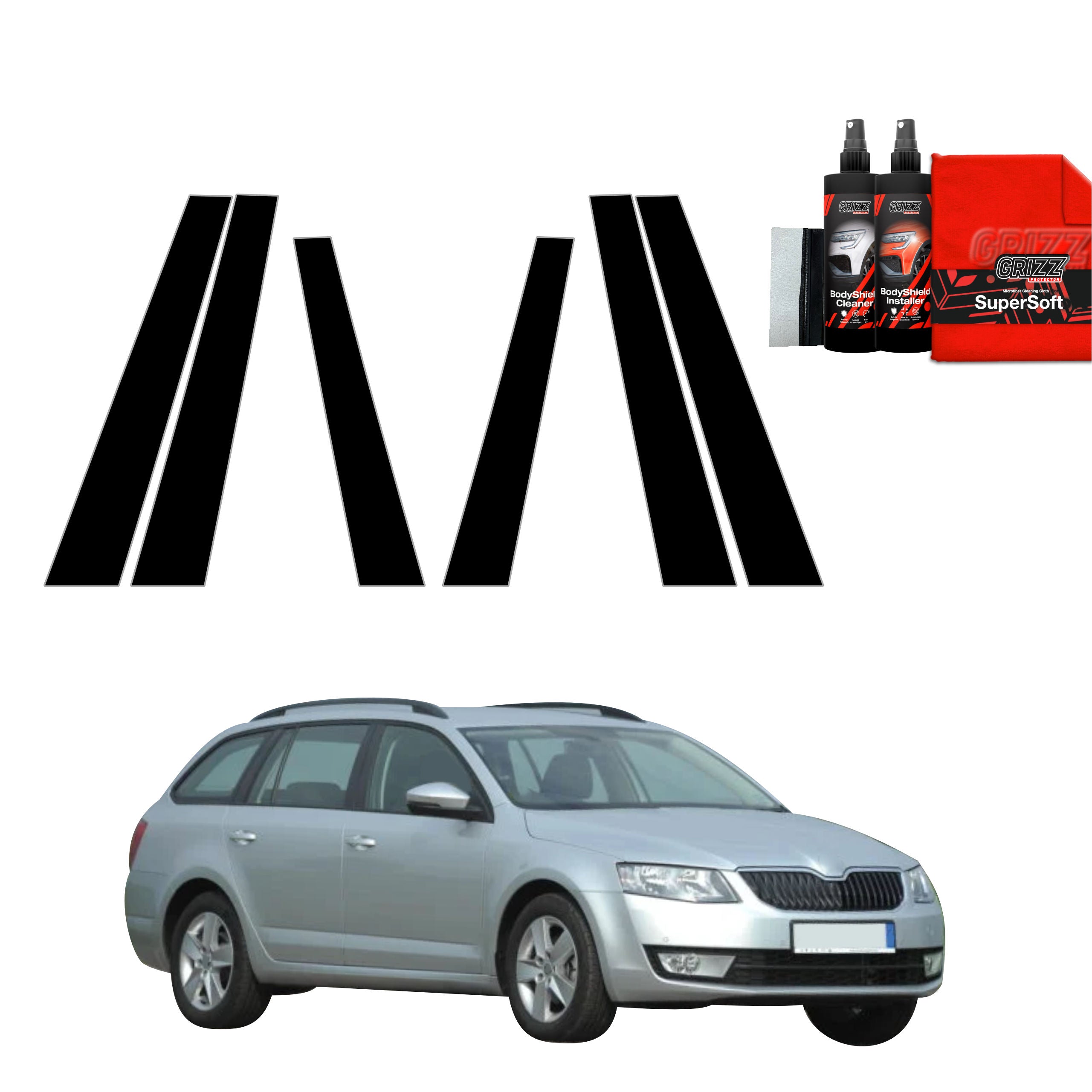 6in1 Schwarze Grizz Protector schutzfolie für B-C-Säule - Skoda Octavia 3 Kombi 5D (2017-2020)