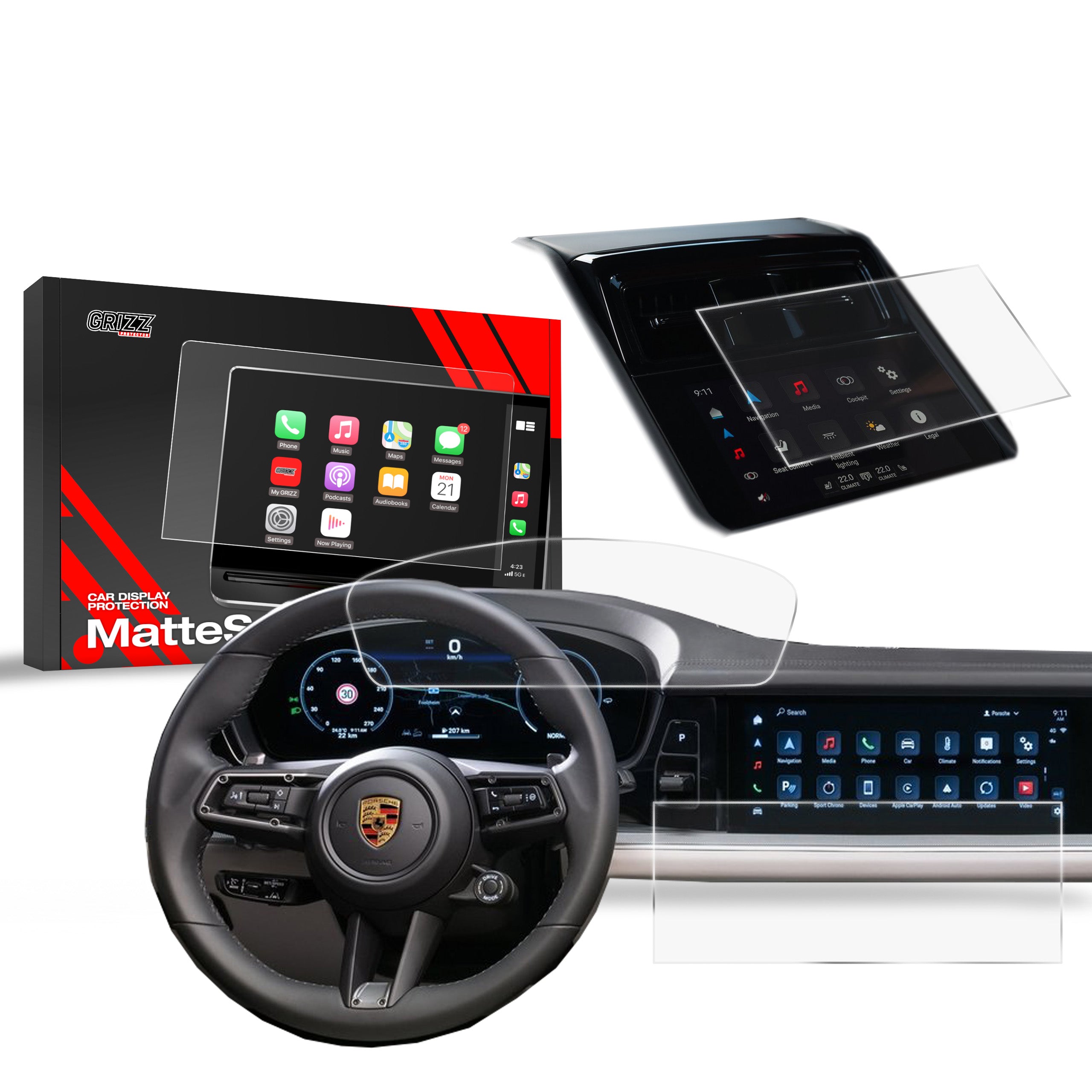 Matte Autodisplayfolie 3in1 für Porsche Panamera 3 12,3" (2024-2026), Grizz Protector
