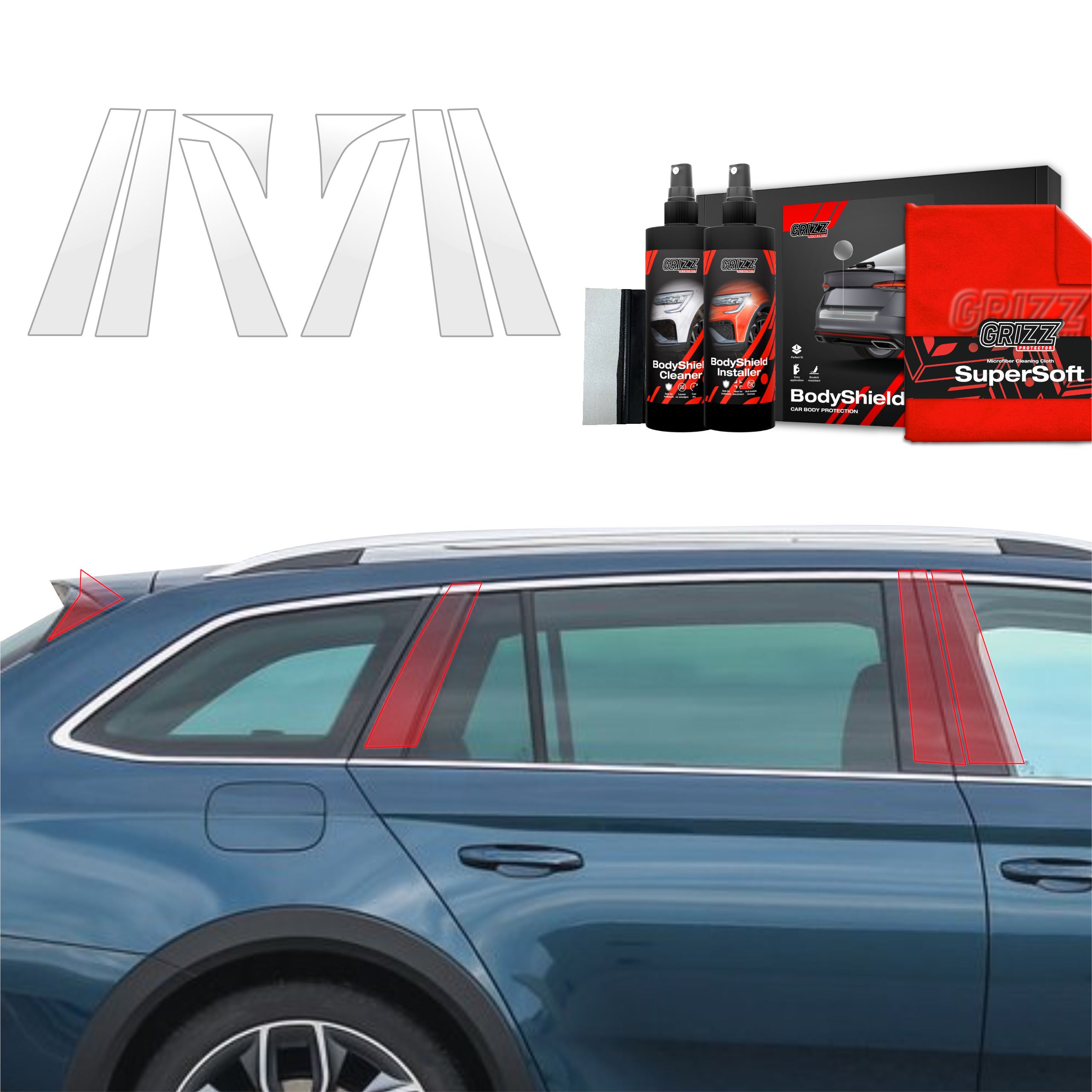 8in1 Schutzfolie Grizz Protector für B-C-Säule - Skoda Superb 3 Combi (2015-2019)