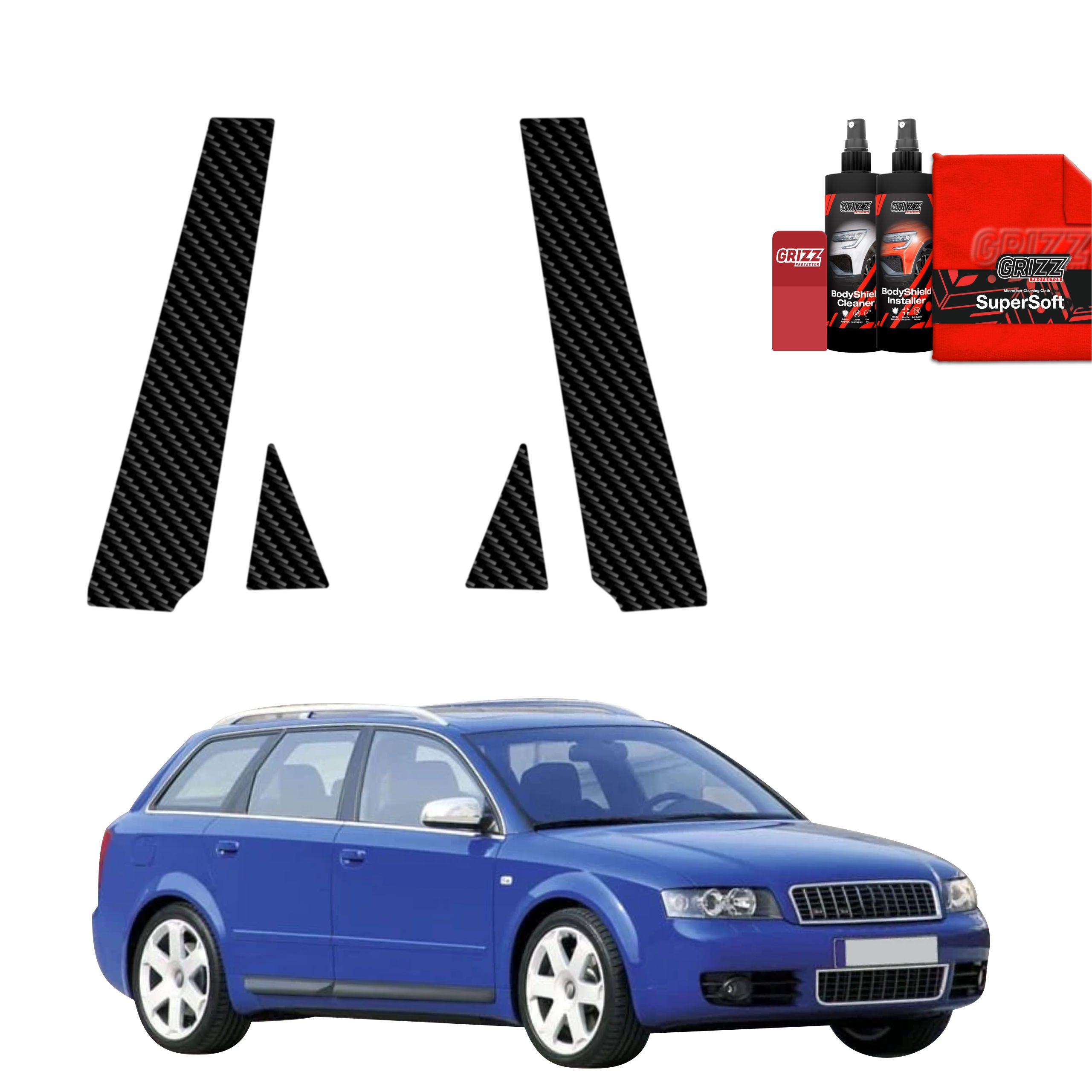 4in1 Kohlenstoff Schutzfolie Grizz Protector für B-C-Säule - Audi A4 B6 Avant (2000-2006)