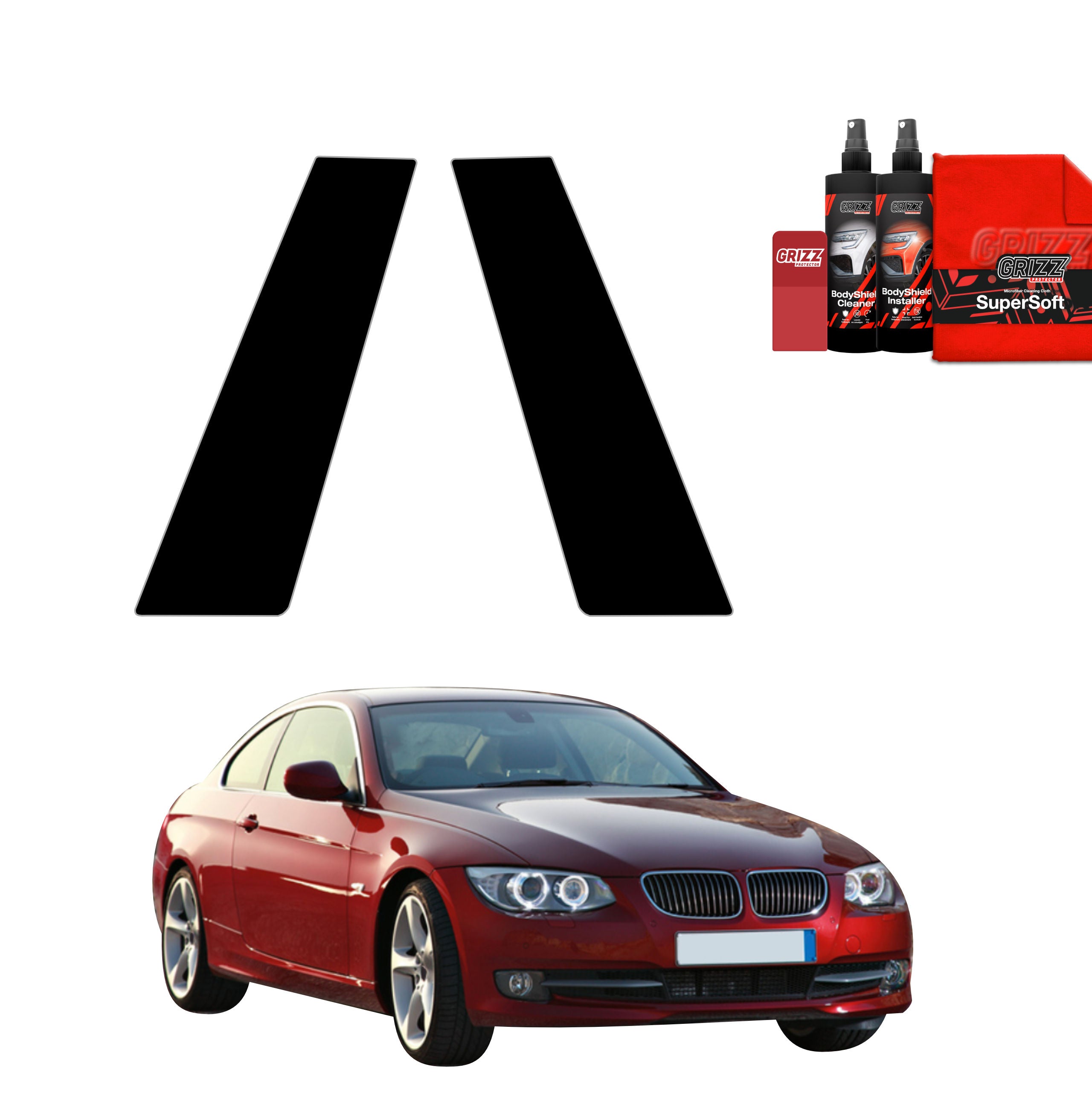 2in1 Schwarze Grizz Protector schutzfolie für B-Säule - BMW 3 E92 Coupe LCI (2010-2013)