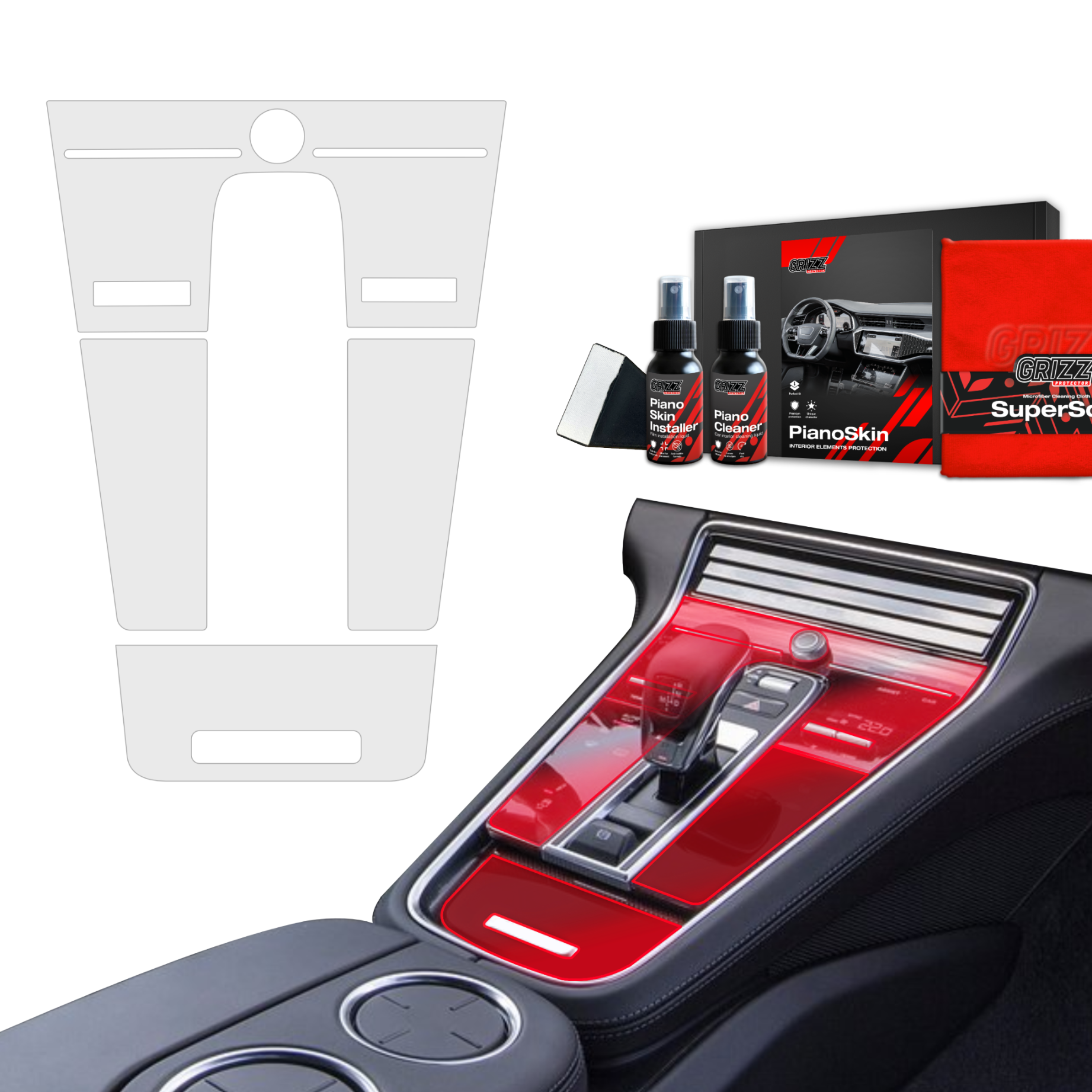 4in1 Mittelkonsole Schutzfolie Grizz Protector für Porsche Panamera 2 (2016-2023) Matt