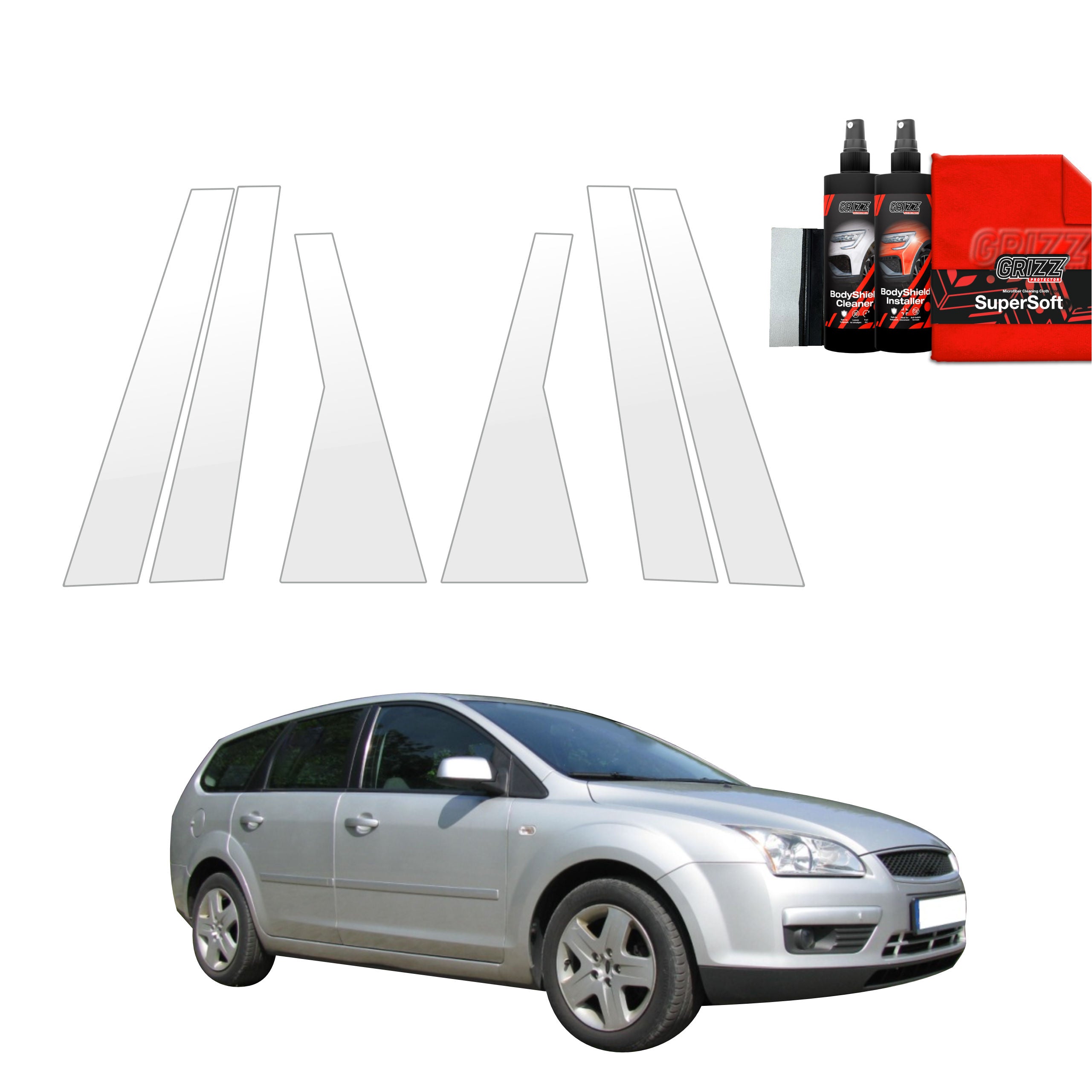 6in1 Schutzfolie Grizz Protector für A-B-C-Säule - Ford Focus Mk2 Kombi (2004-2007)