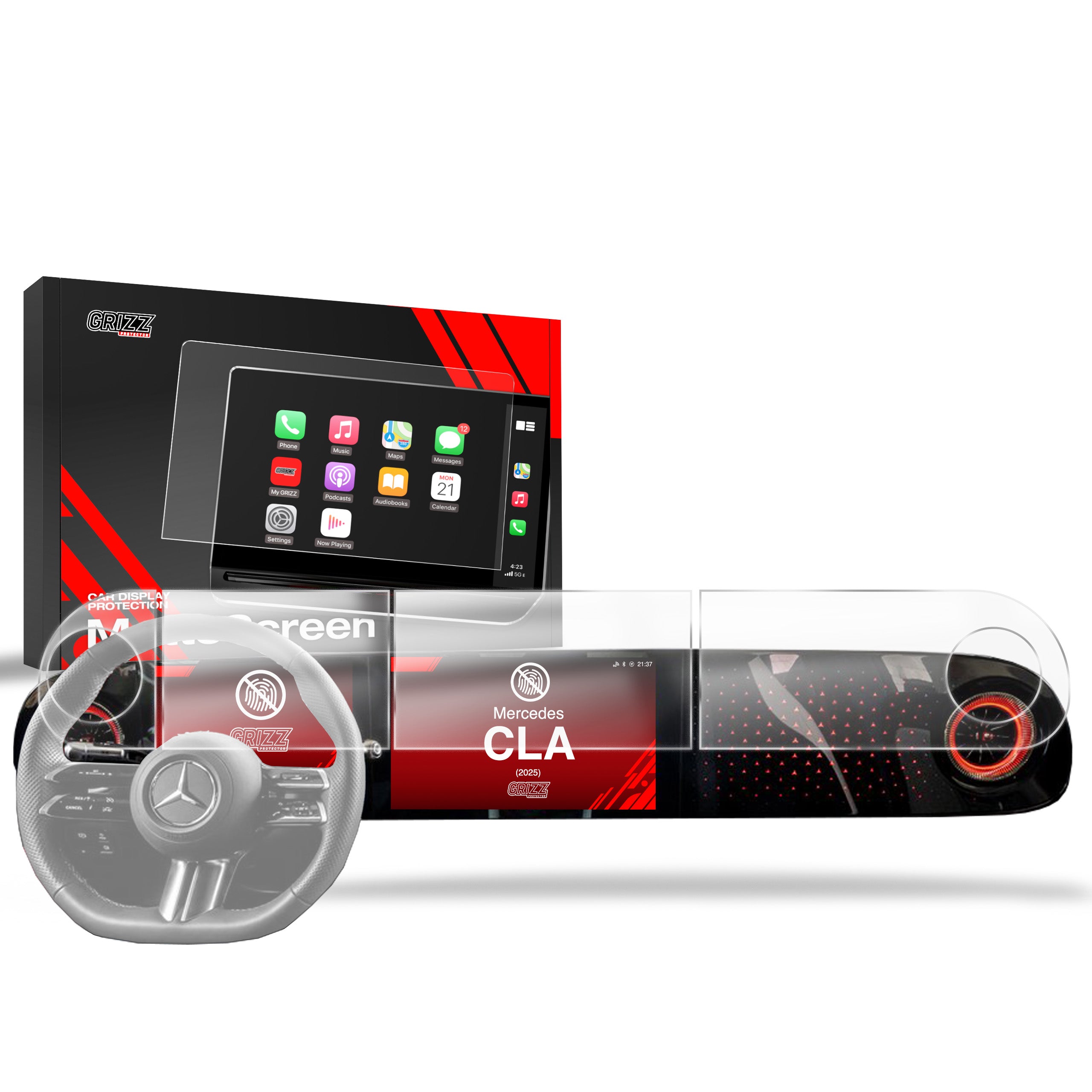 Matte Autodisplayfolie 4in1 für Mercedes-Benz CLA 14"+10,25" (2025-2026), Grizz Protector