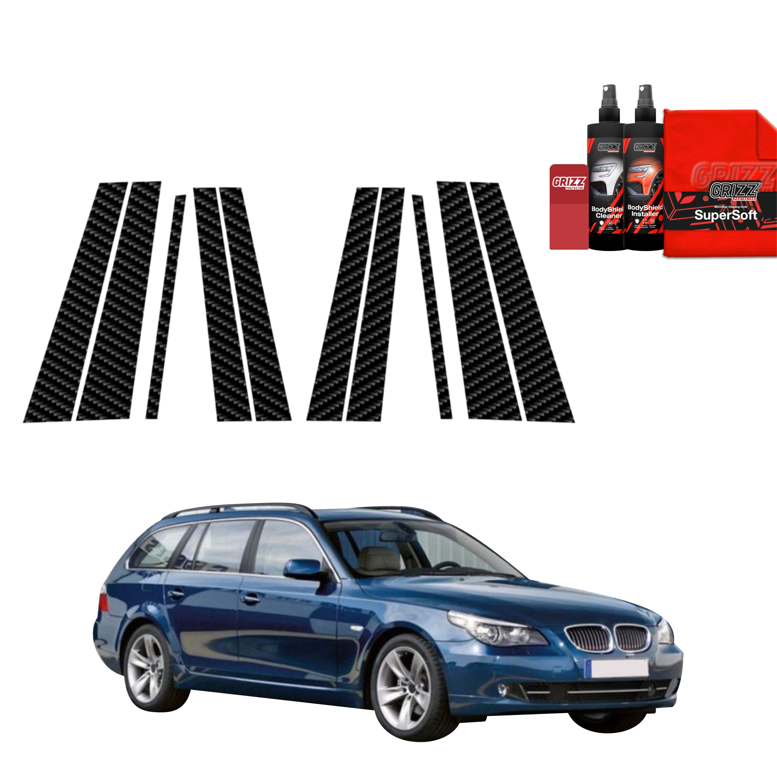 10in1 Kohlenstoff Schutzfolie Grizz Protector für B-C-Säule - BMW 5 E61 Kombi LCI (2007-2010)