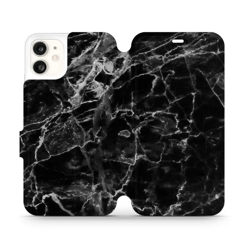 Handyhülle mit klappe für iPhone 11, Mobiwear Book, Schwarzer Marmor