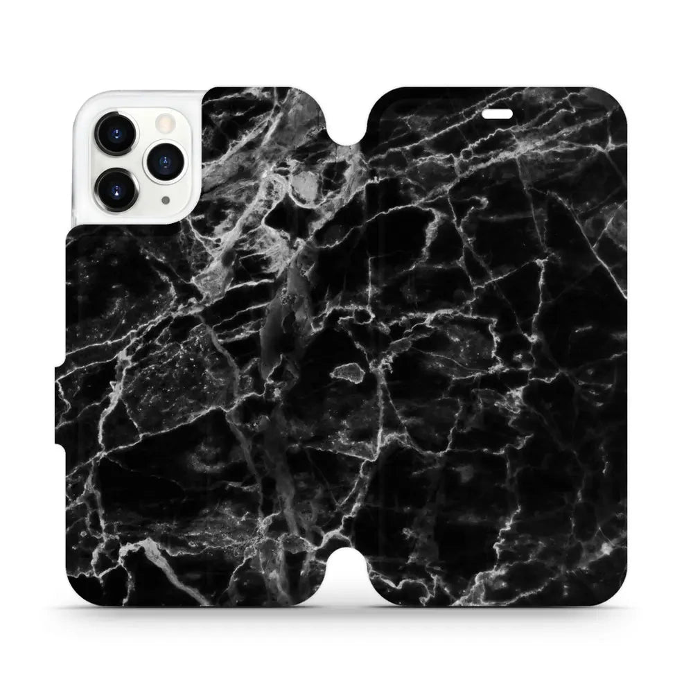 Handyhülle mit klappe für iPhone 11 Pro, Mobiwear Book, Schwarzer Marmor