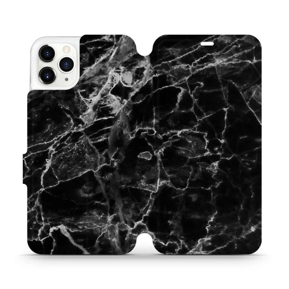 Handyhülle mit klappe für iPhone 11 Pro Max, Mobiwear Book, Schwarzer Marmor