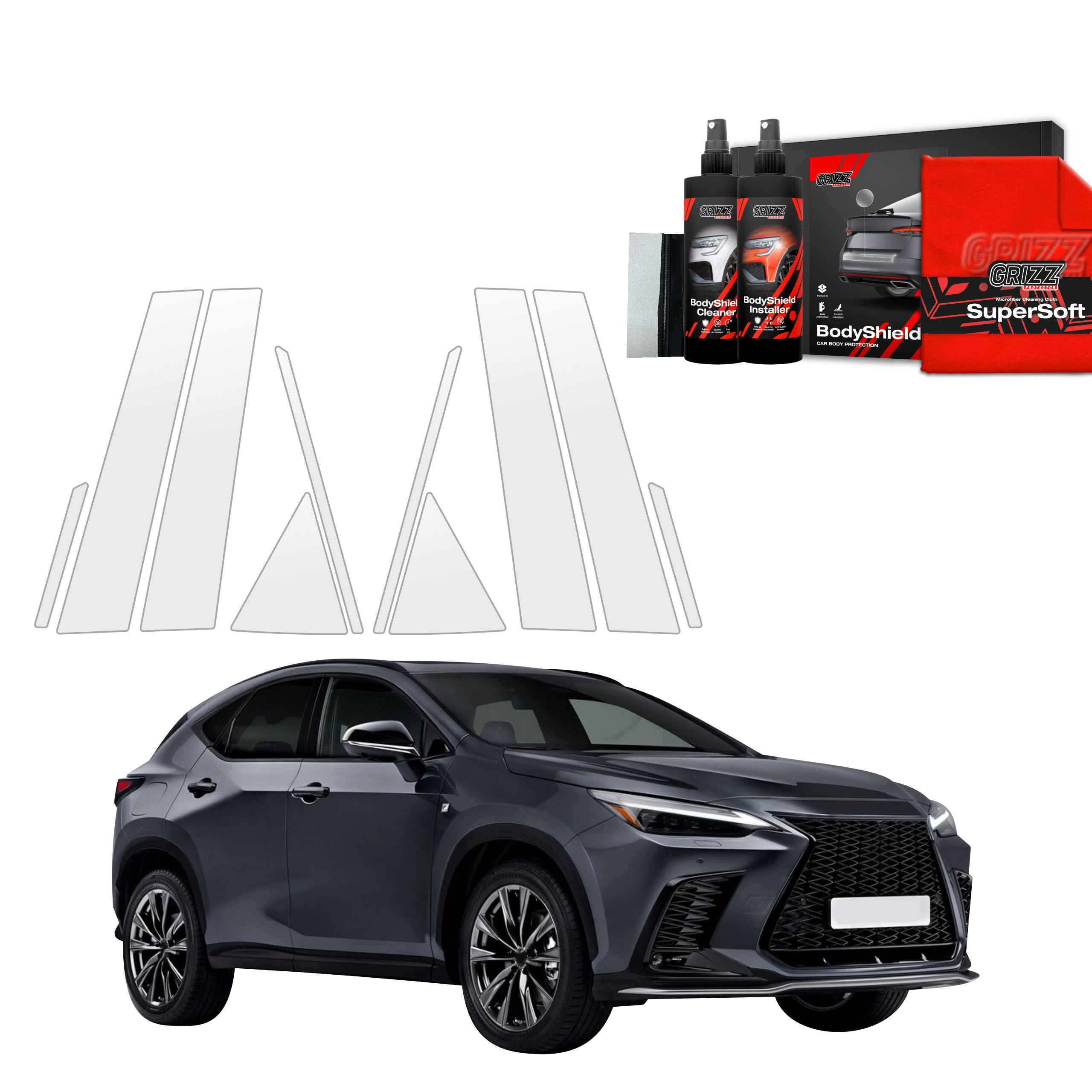 10in1 Schutzfolie Grizz Protector für A-B-C-Säule - Lexus NX 350h (2021-2023)