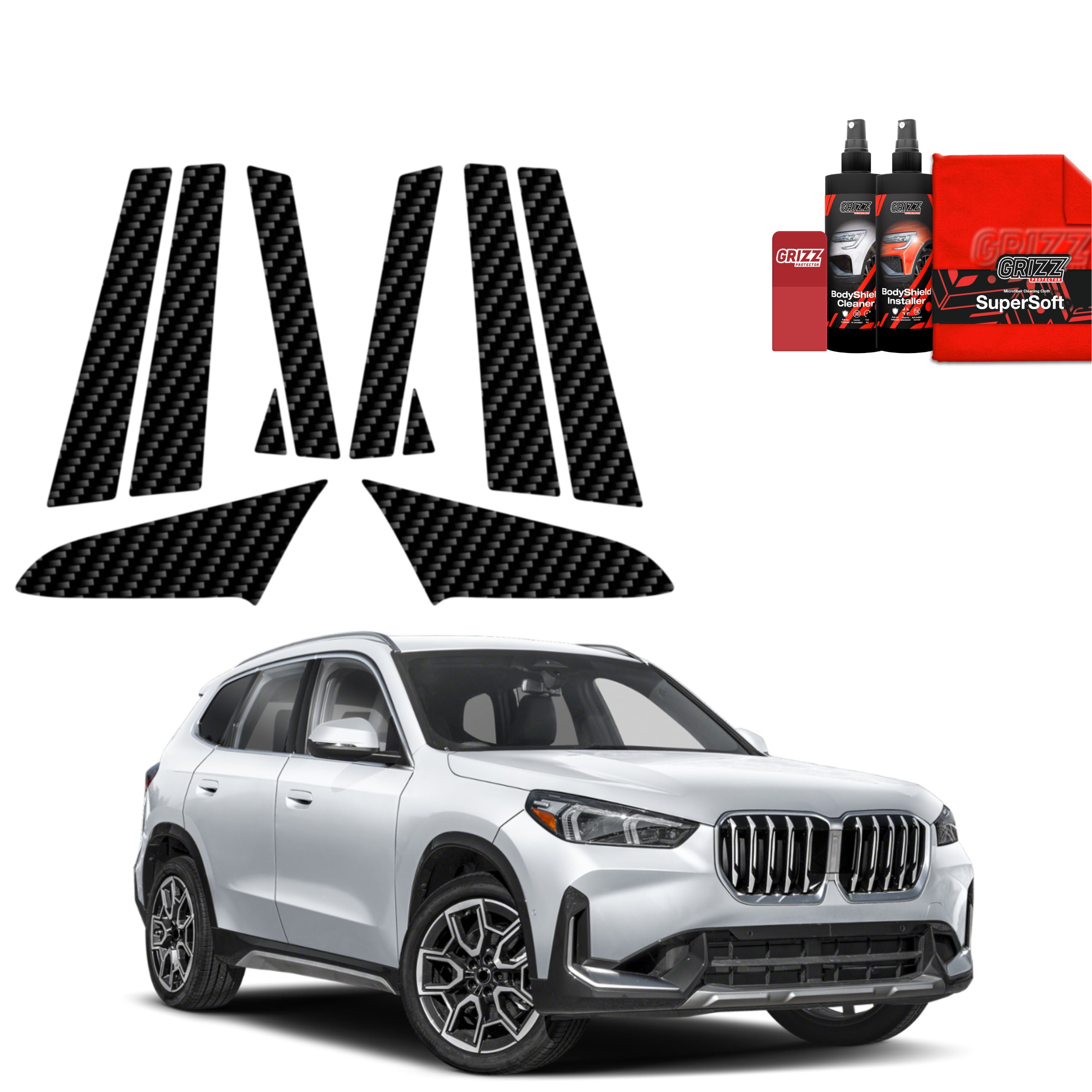 10in1 Kohlenstoff Schutzfolie Grizz Protector für A-B-C-Säule - BMW X1 (2023- 2025)
