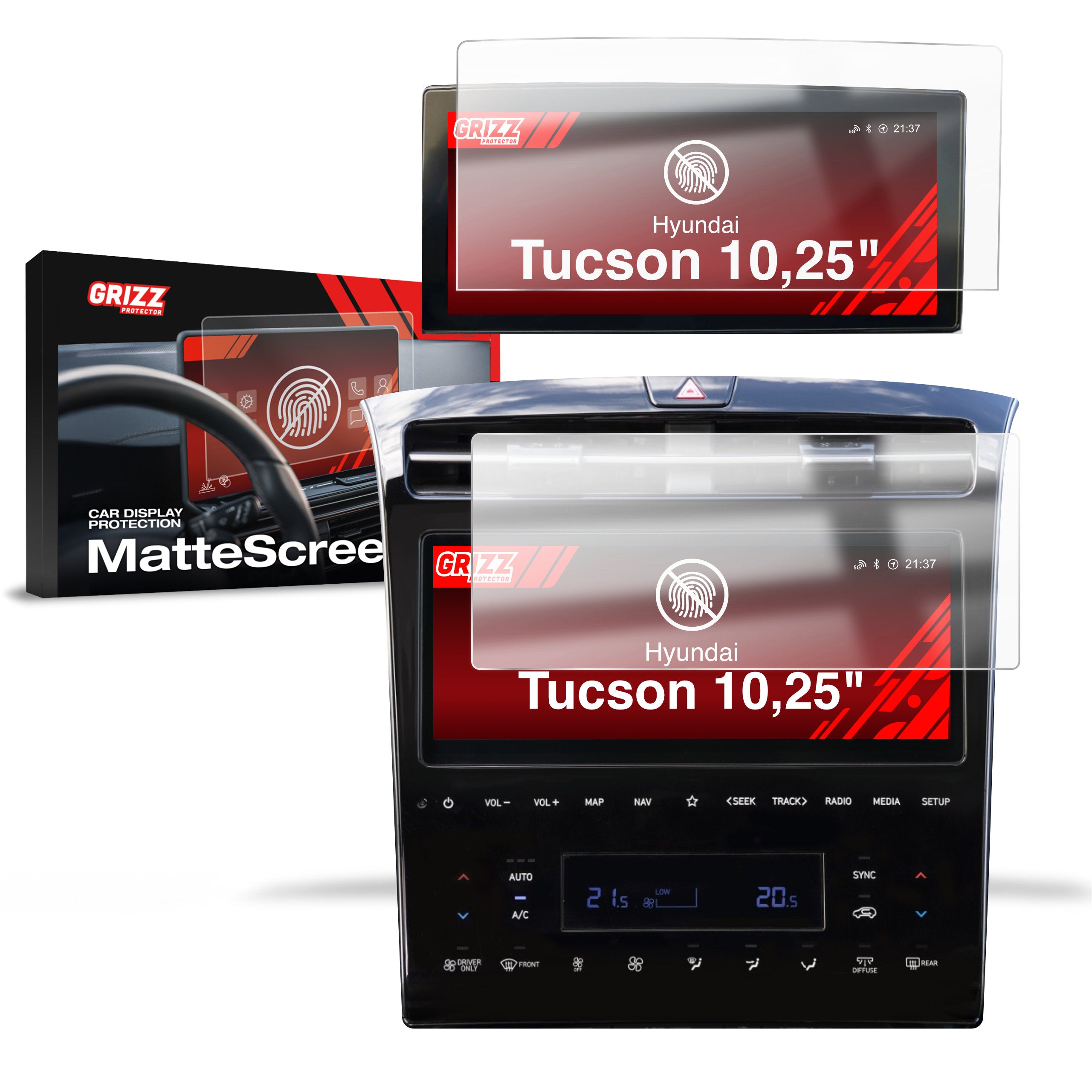 Matte Autodisplayfolie 2in1 für Hyundai Tucson 10,25" (2020-2024), Grizz Protector