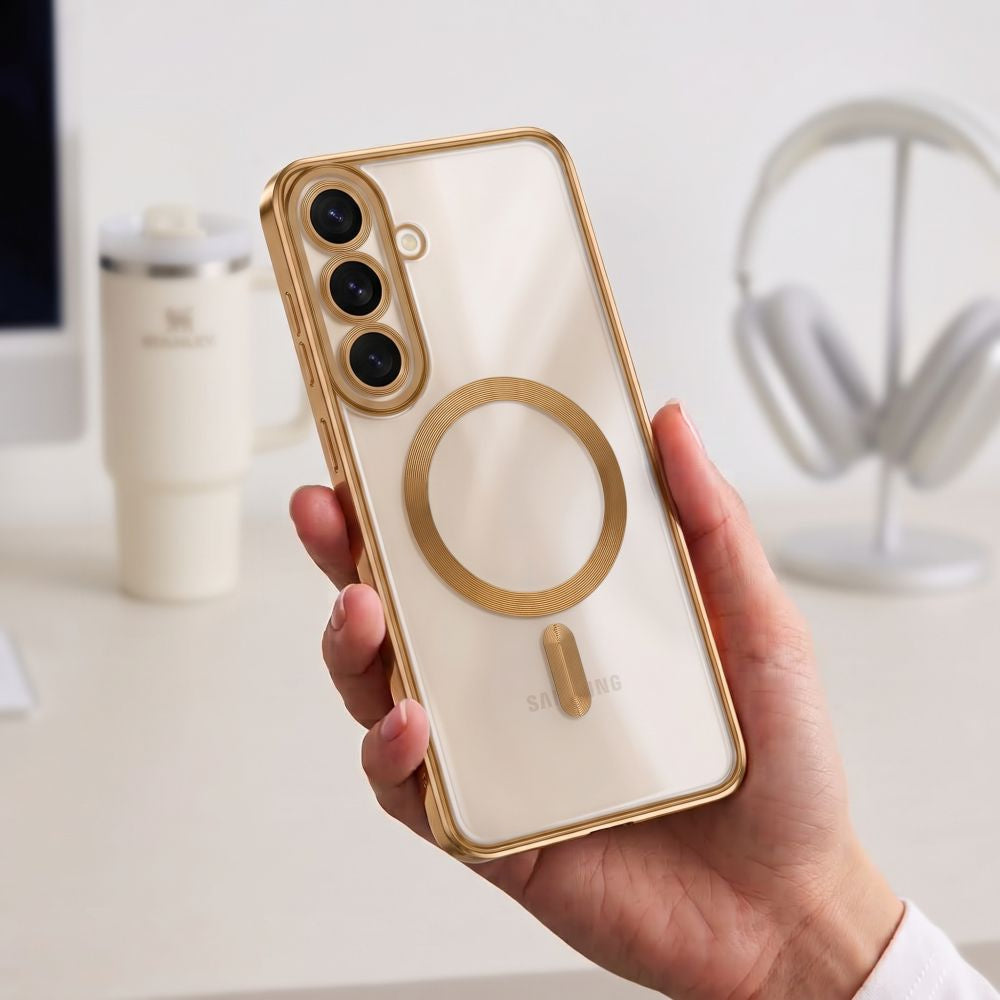 Handyhülle mit Kameraabdeckung für Galaxy S26 FE, Tech-Protect MagFlex für MagSafe, Transparent und Gold (9/9)