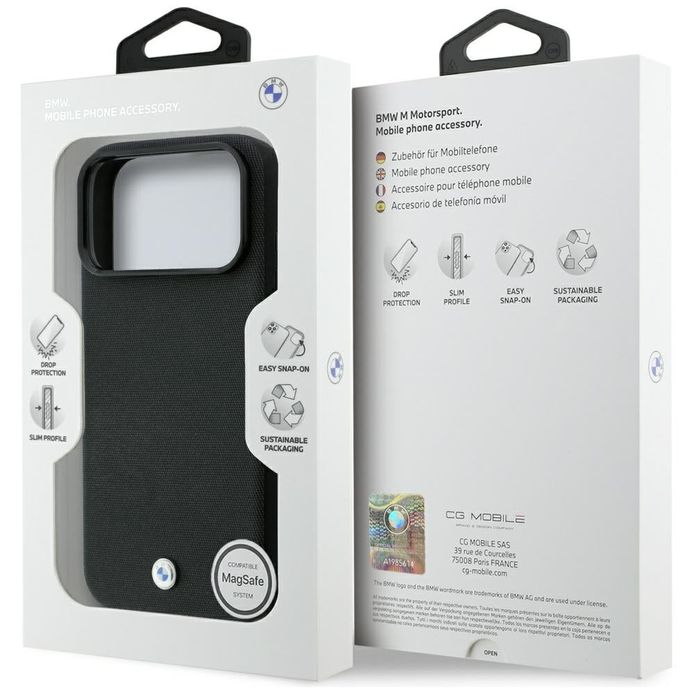 Handyhülle für iPhone 18 Pro / 17 Pro, BMW Kevlar Metal Logo mit MagSafe, Schwarz (8/8)