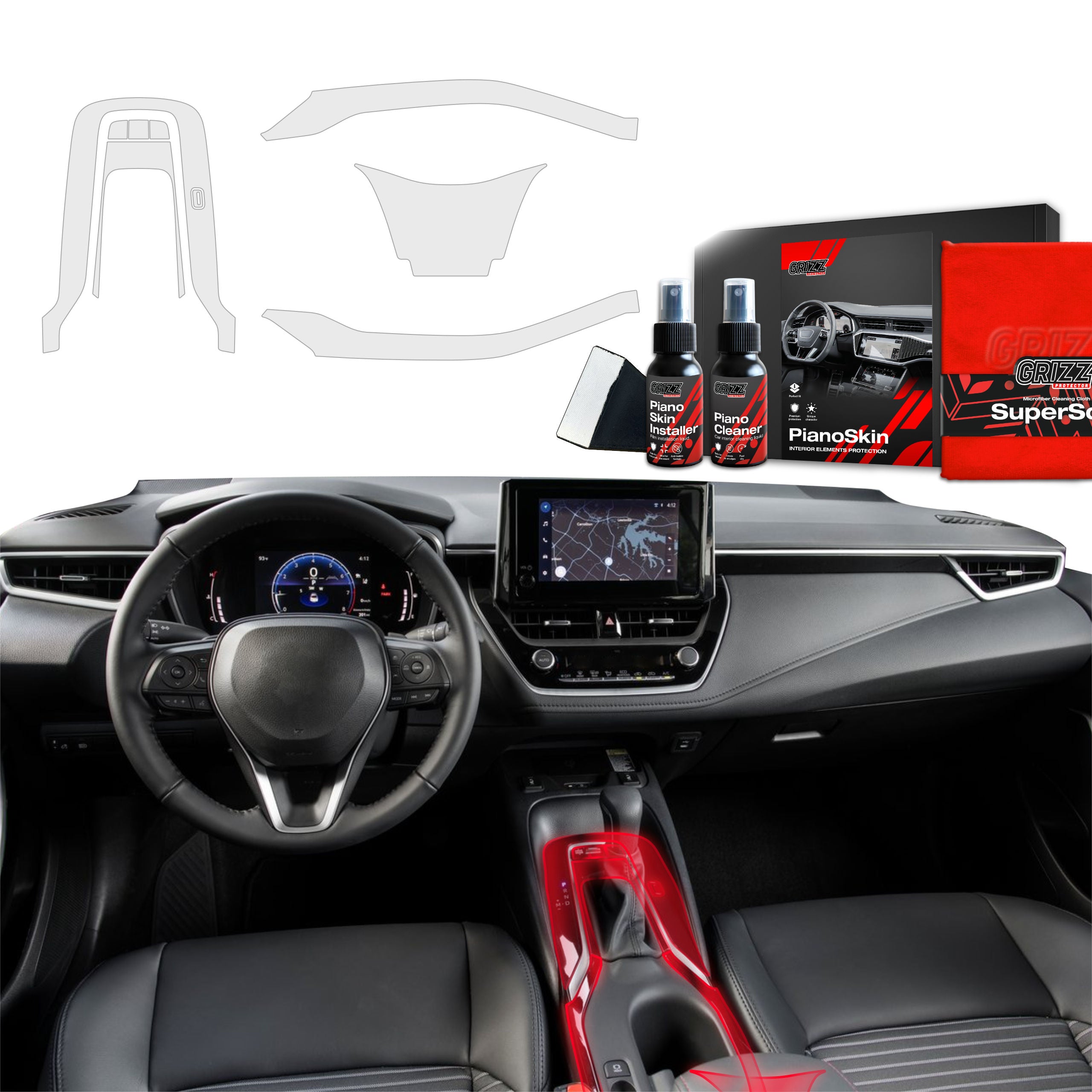 4in1 Mittelkonsole Schutzfolie Grizz Protector für Toyota Corolla (2019-2025) Matt