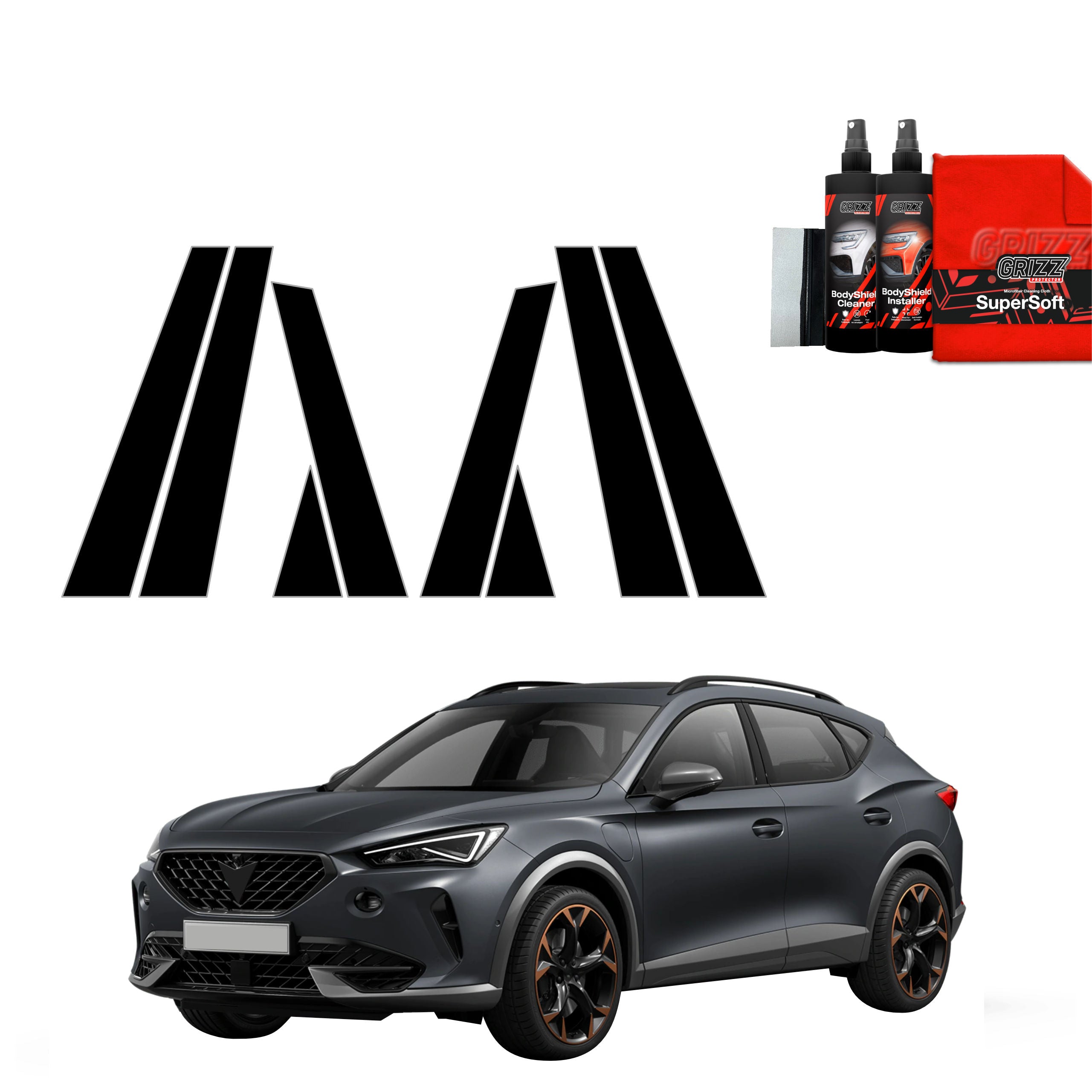 8in1 Schwarze Grizz Protector schutzfolie für B-C-Säule - Cupra Formentor (2020-2024)