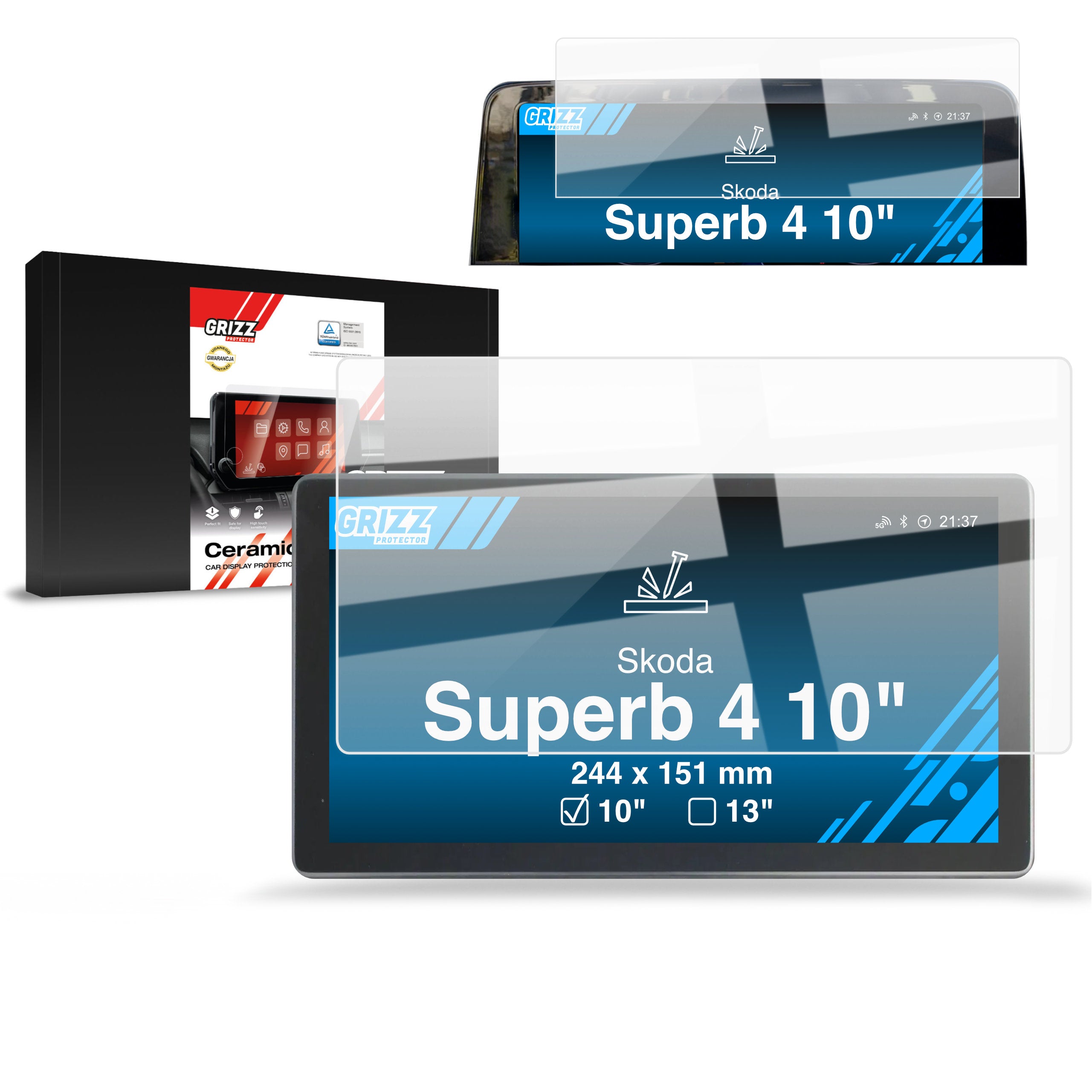 Keramische Autodisplayfolie 2in1 für Skoda Superb 4 10" (2024-2026), Grizz Protector