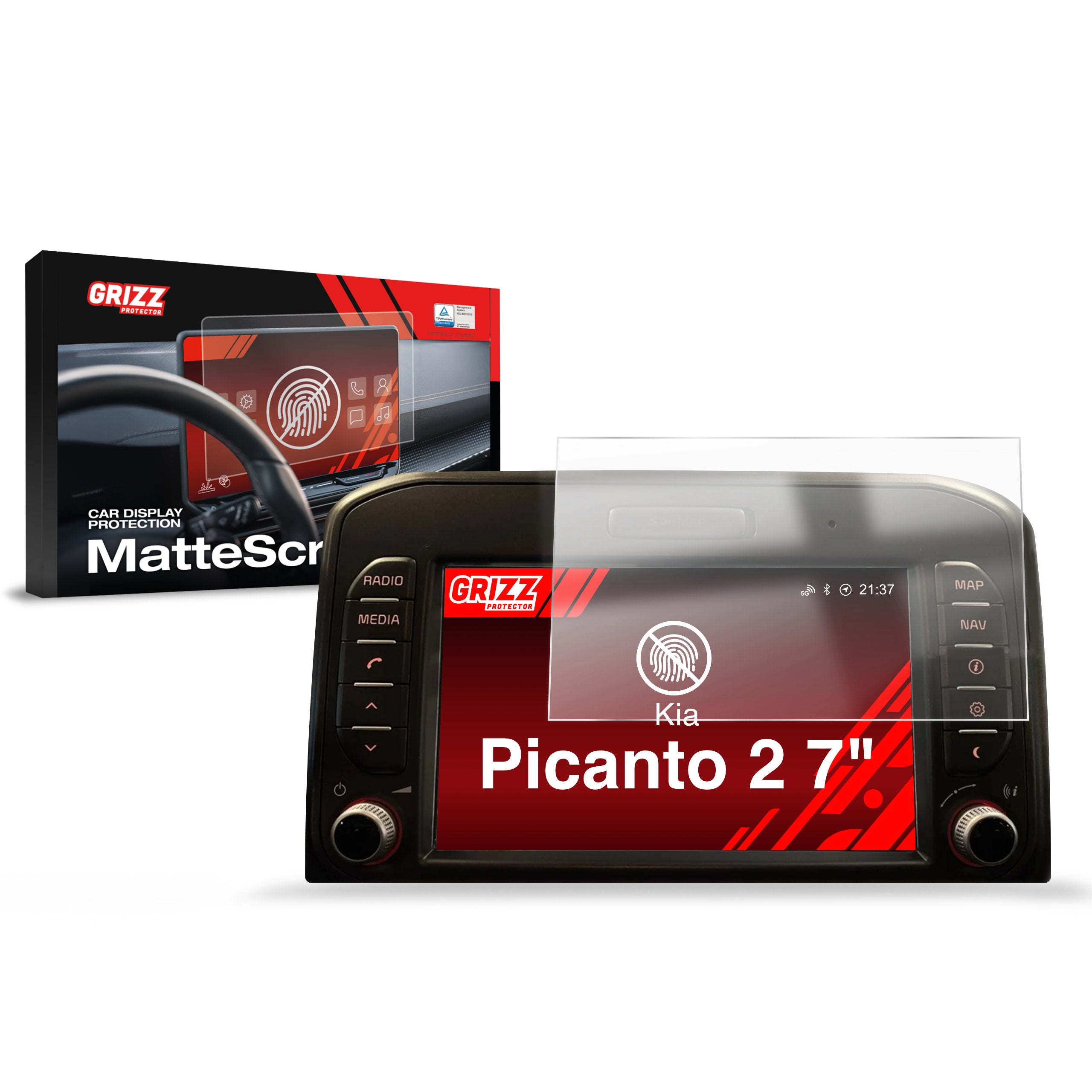 Matte Autodisplayfolie für Kia Picanto 2 7" (2011-2017), Grizz Protector