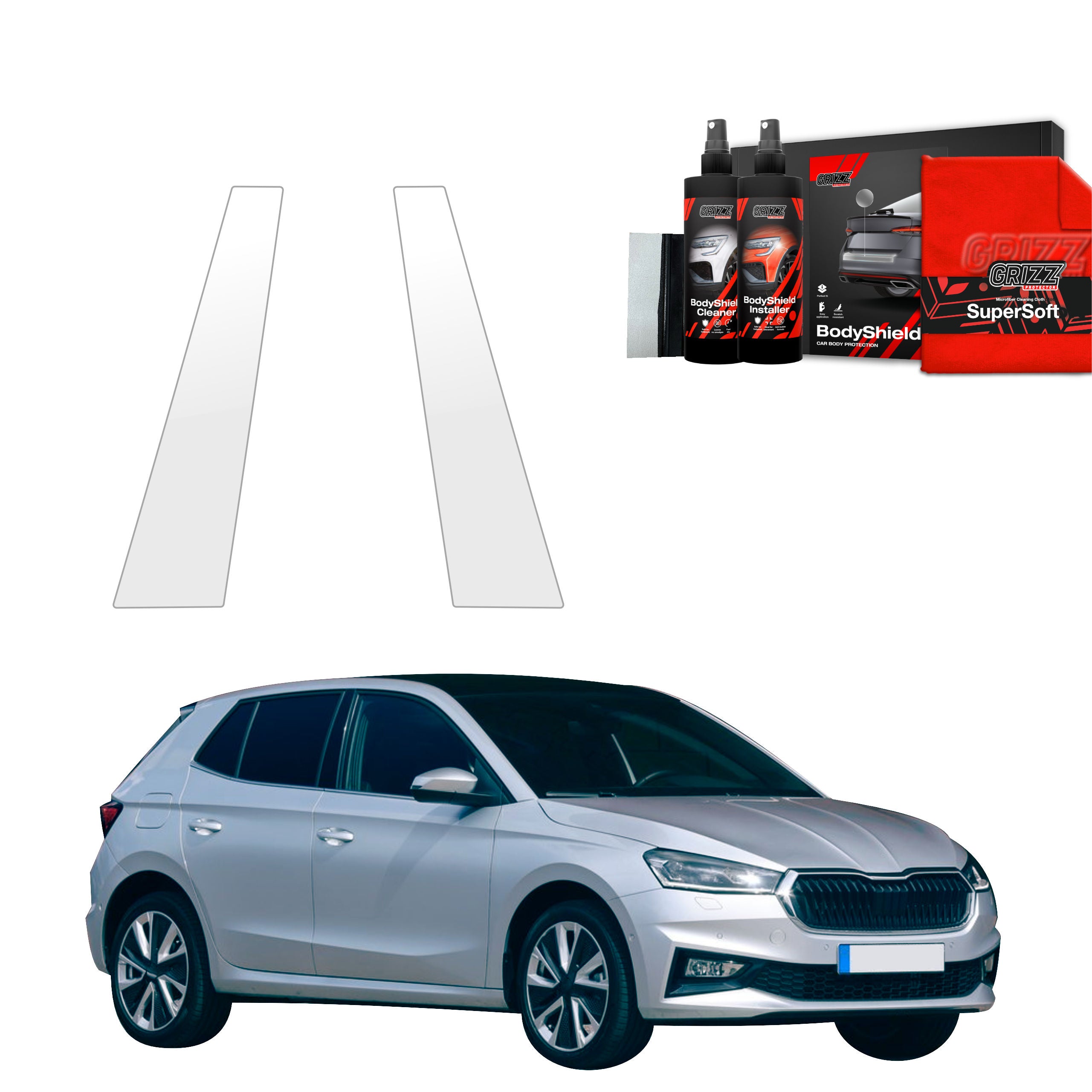 2in1 Schutzfolie Grizz Protector für B-C-Säule - Skoda Fabia (2019-2026)