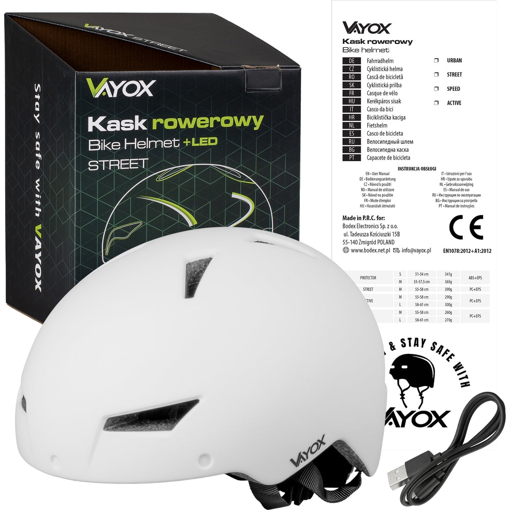 Fahrradhelm mit LED-Licht, Vayox Street VA0423WMM 55-58 cm, Weiss