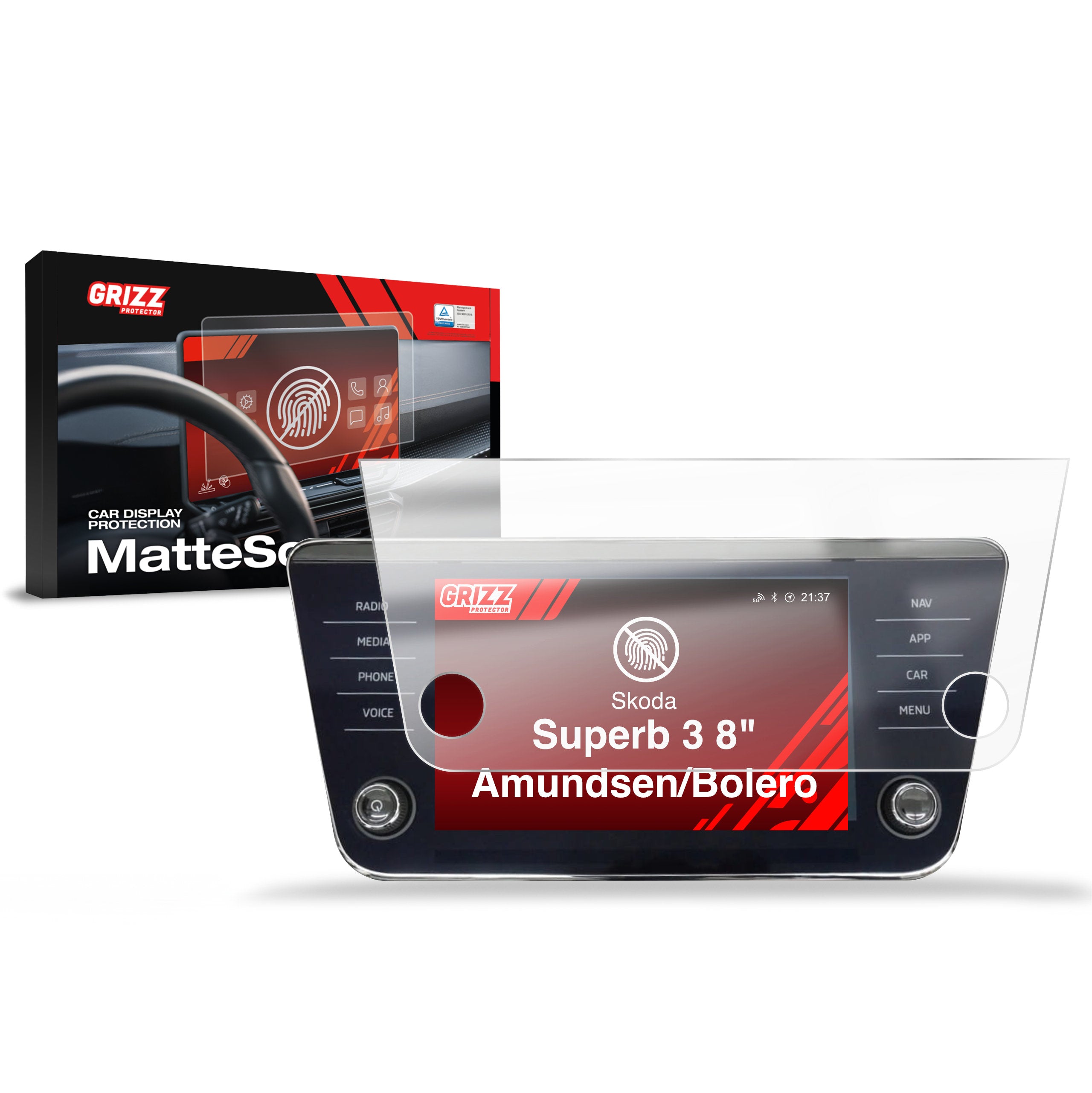Matte Autodisplayfolie für Skoda Superb 3 8" Amundsen/Bolero (2015-2024), Grizz Protector