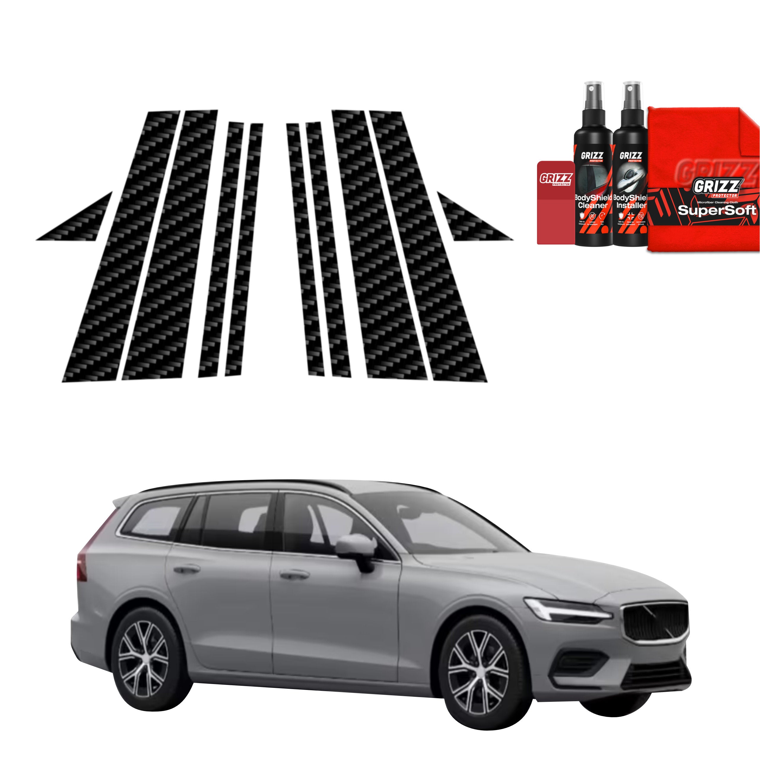 10in1 Kohlenstoff Schutzfolie Grizz Protector für B-C-Säule - Volvo V60 (2026)