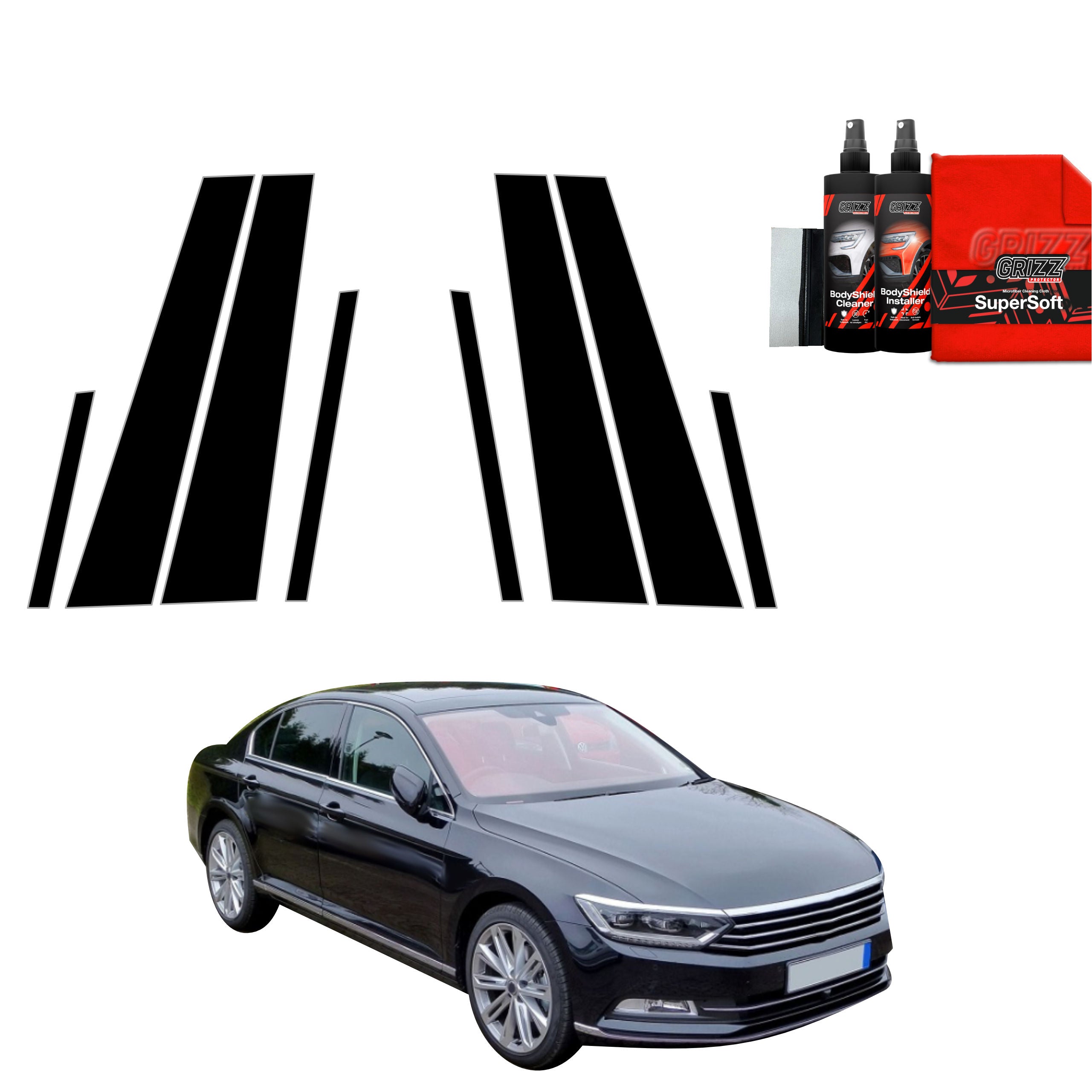 8in1 Schwarze Grizz Protector schutzfolie für B-C-Säule - Volkswagen Passat B8 Sedan (2014-2022)