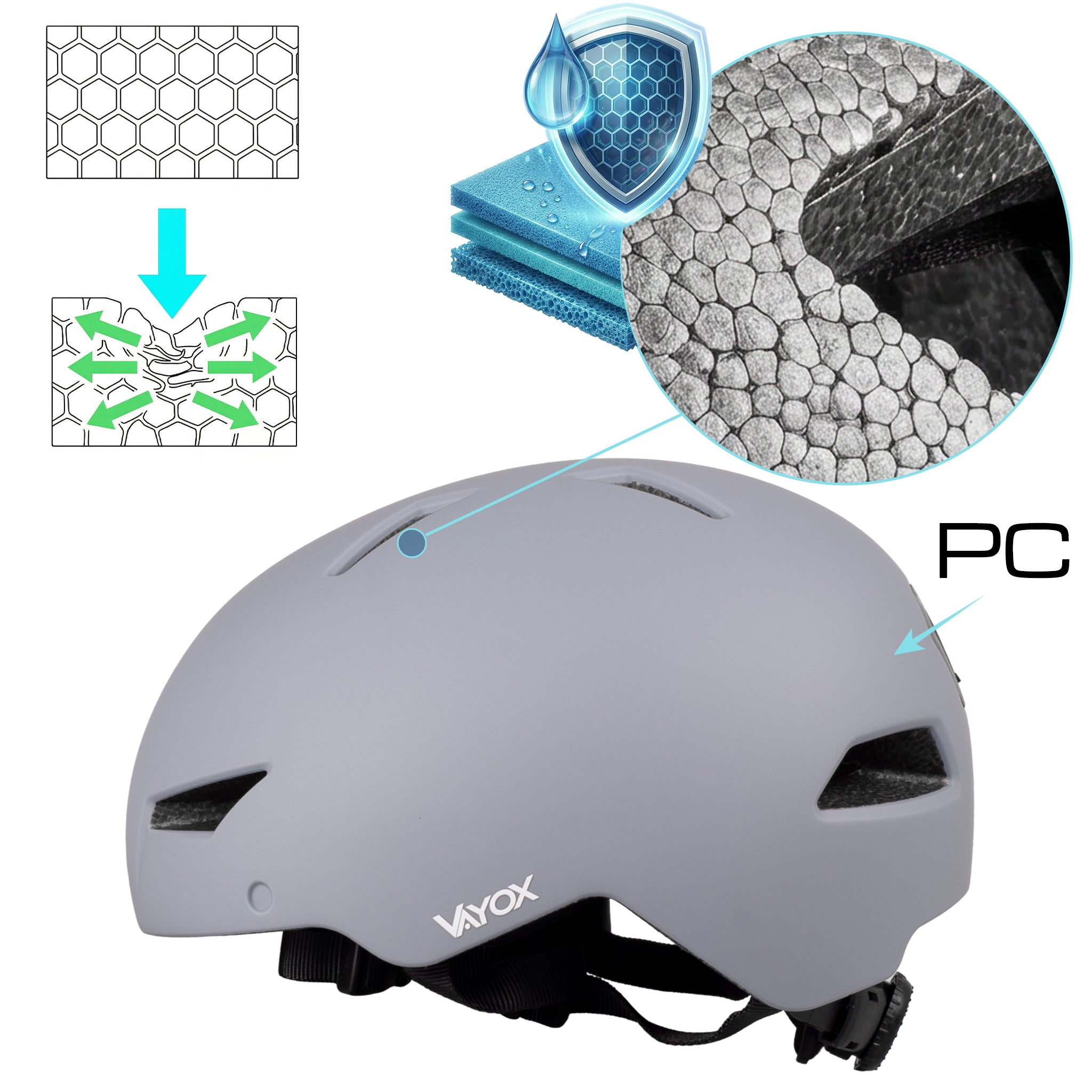 Fahrradhelm mit LED-Licht, Vayox Street VA0423GREM 55-58 cm, Grau