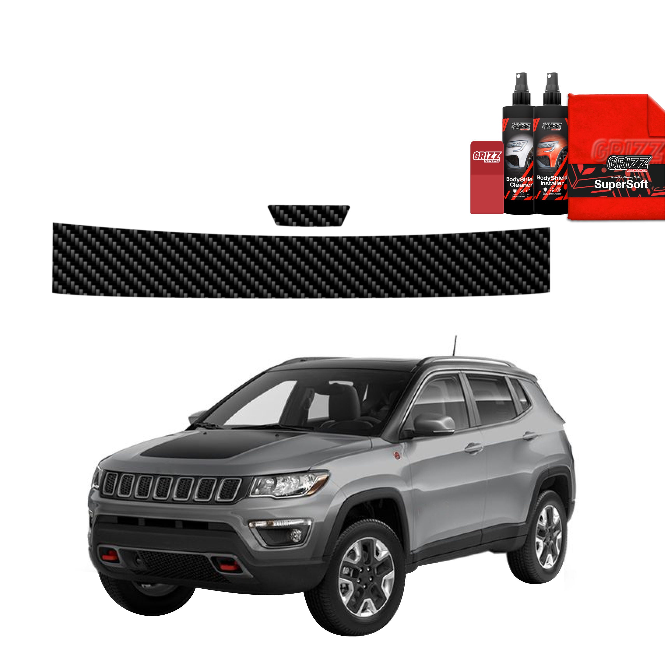 2in1 Kohlenstoff Schutzfolie Grizz Protector für Ladekante - Jeep Compass (2020-2024)
