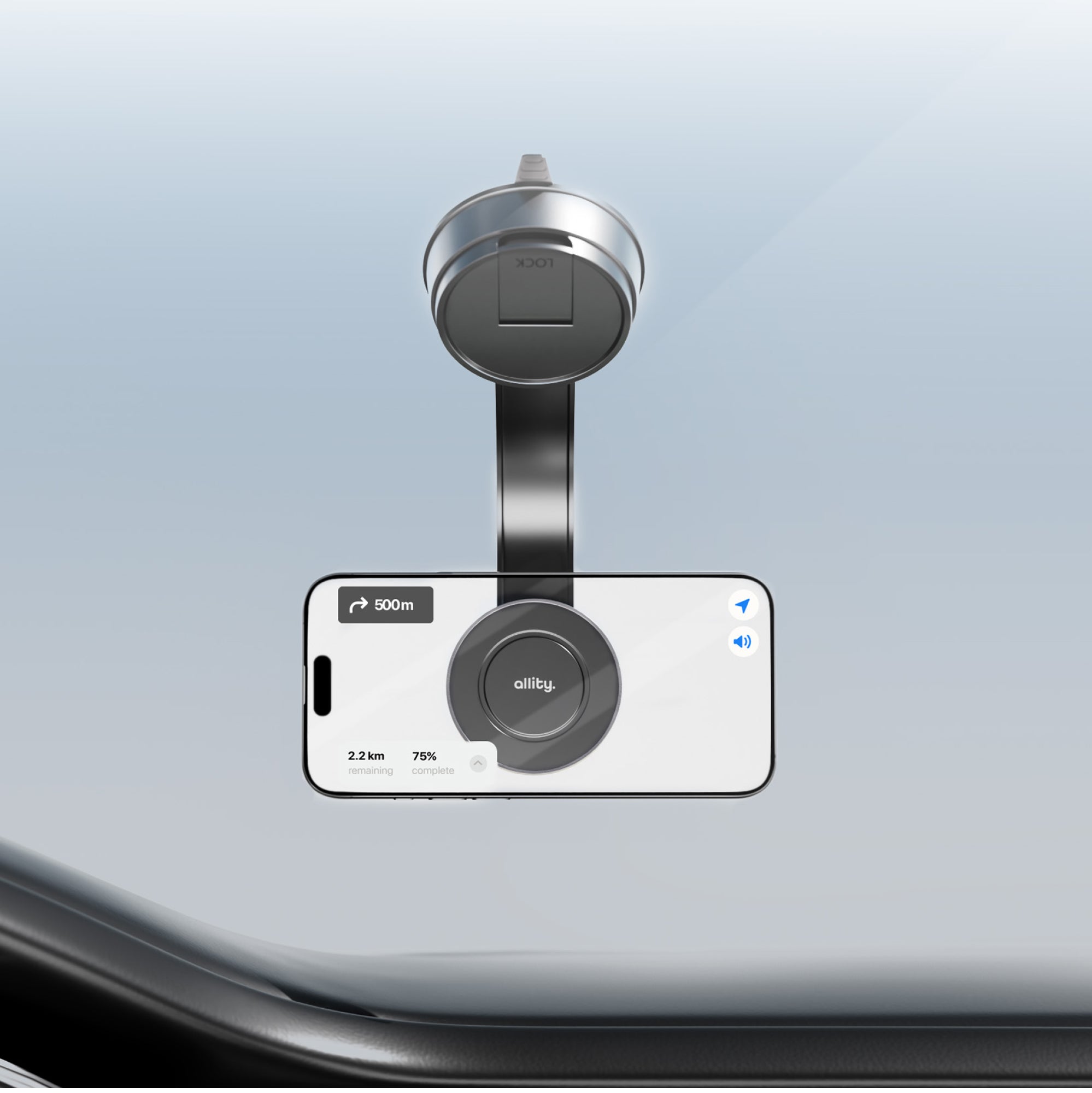 Auto Handyhalterung für Windschutzscheibe/Armaturenbrett, Allity ACH-200 MagSafe, Schwarz