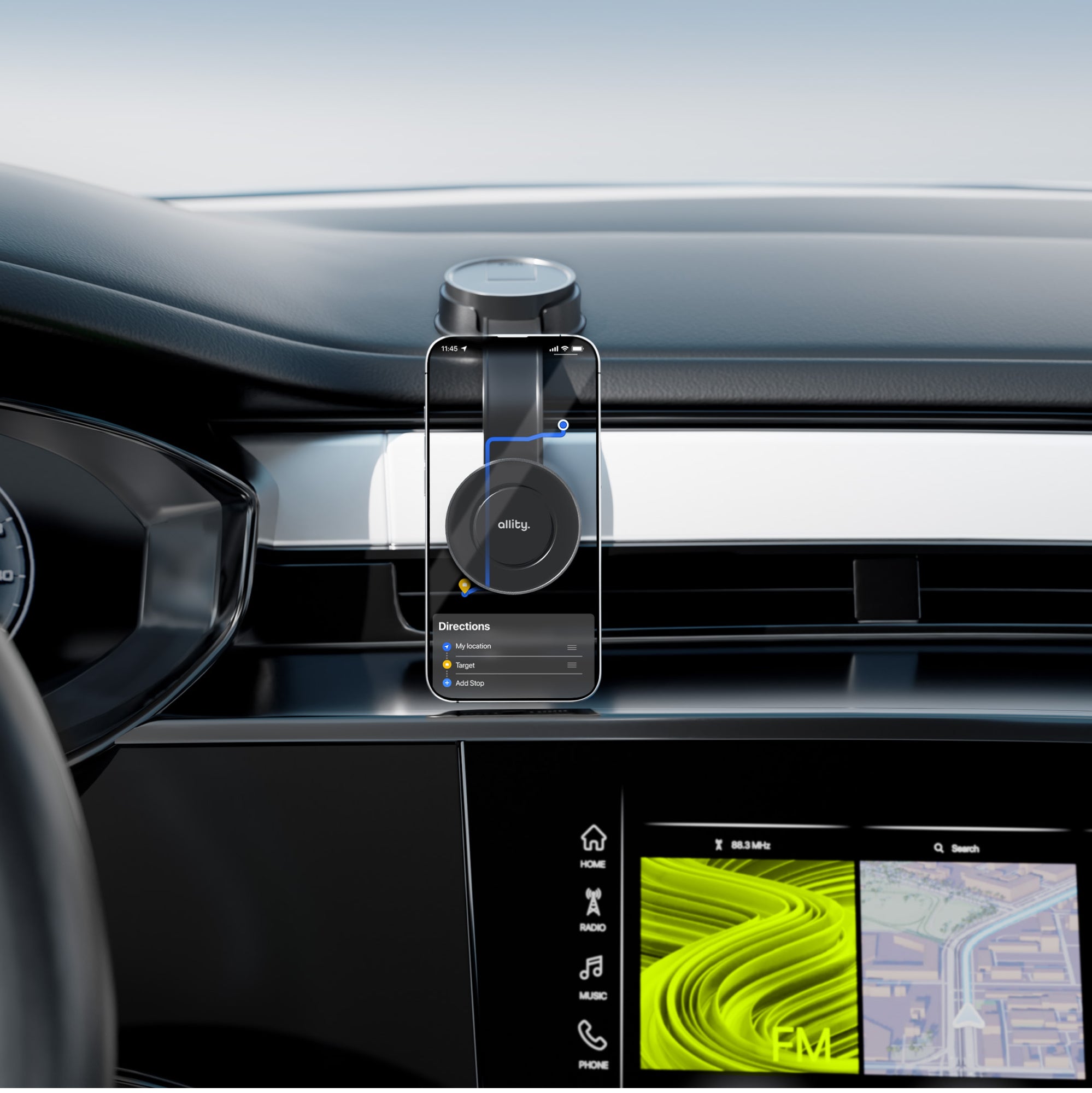 Auto Handyhalterung für Windschutzscheibe/Armaturenbrett, Allity ACH-200 MagSafe, Schwarz