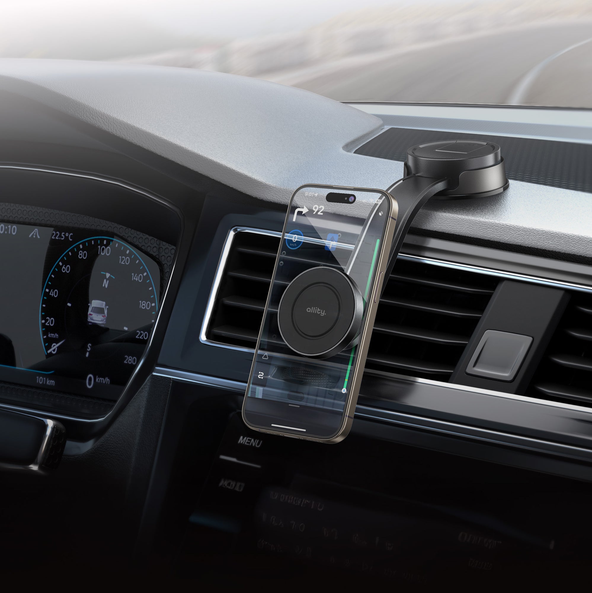 Auto Handyhalterung für Windschutzscheibe/Armaturenbrett, Allity ACH-200 MagSafe, Schwarz
