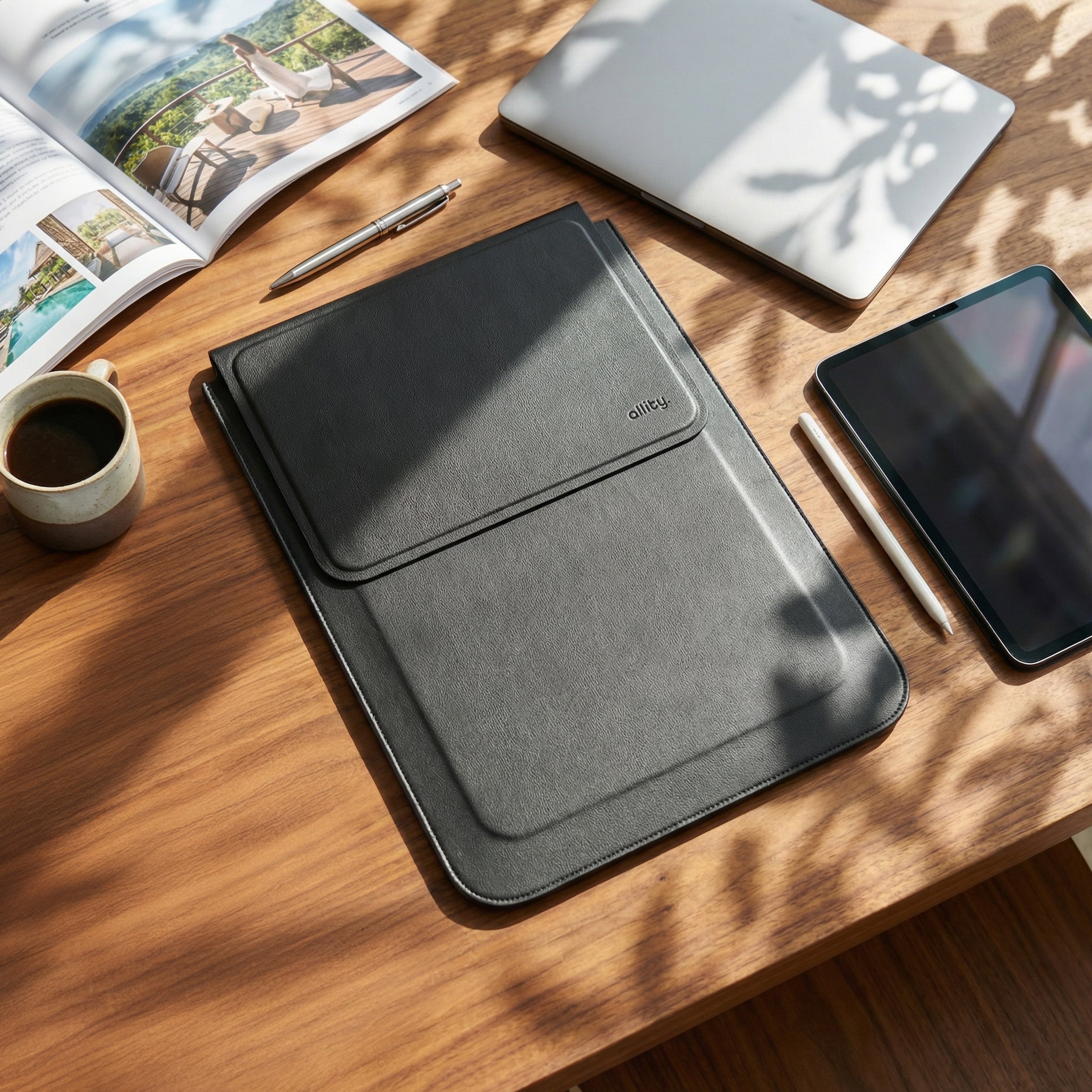 Laptoptasche für 13–14-Zoll-Laptops mit Mauspad und Ständerfunktion, Allity ALS-100, Schwarz