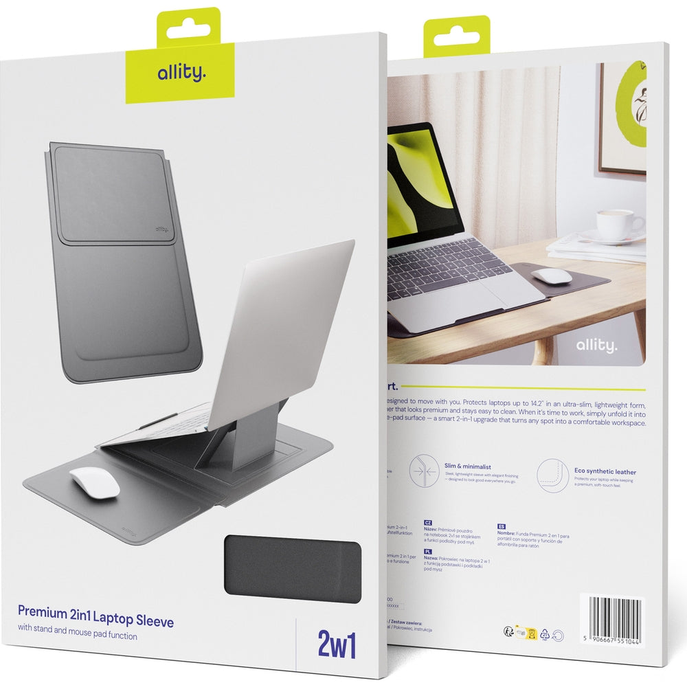 Laptoptasche für 13–14-Zoll-Laptops mit Mauspad und Ständerfunktion, Allity ALS-100, Schwarz