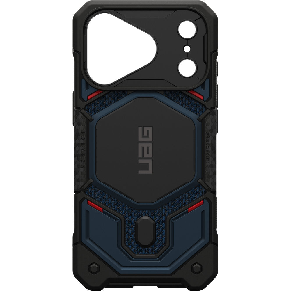Gepanzerte Handyhülle für iPhone 18 Pro / 17 Pro, UAG Monarch Pro Kevlar Mag mit MagSafe, Dunkelblau und Schwarz mit Kevlar