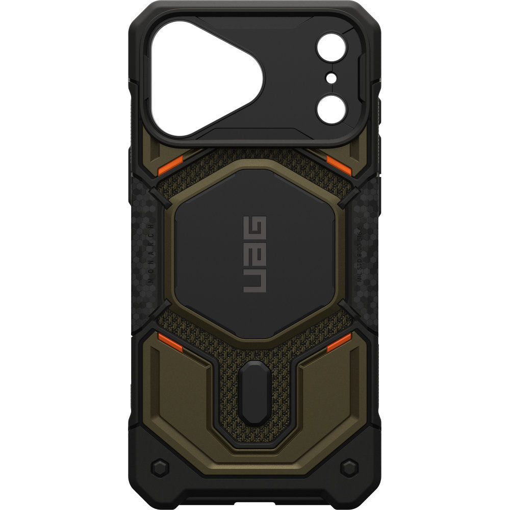 Gepanzerte Handyhülle für iPhone 18 Pro Max / 17 Pro Max, UAG Monarch Pro Kevlar Mag mit MagSafe, Dunkelgrün und Schwarz mit Kevlar