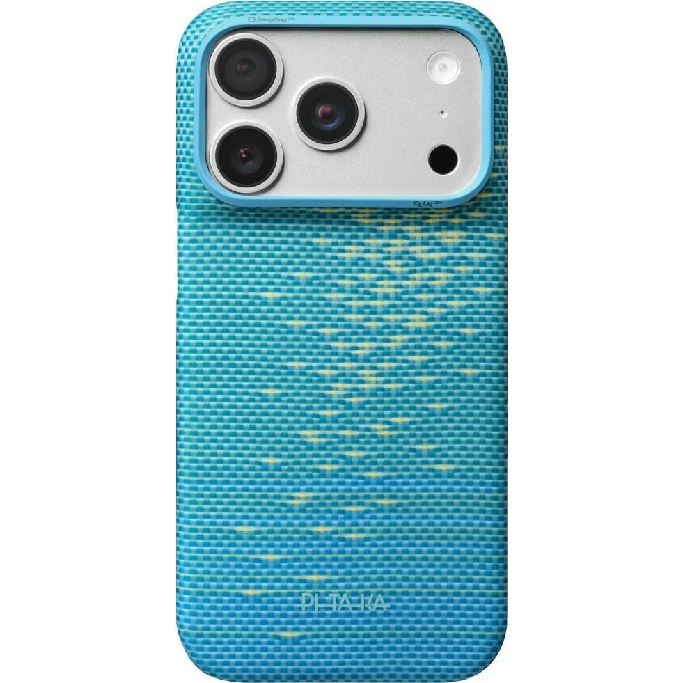 Aramid Handyhülle für iPhone 18 Pro Max / 17 Pro Max, PITAKA Ultra-Slim Case mit MagSafe, Blau und Grün mit Kevlar (1/12)