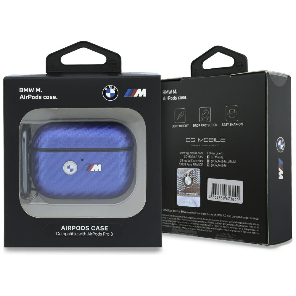 Hülle für Apple AirPods Pro 3, BMW M Carbon Metal Logo, Blau Karbon (4/4)